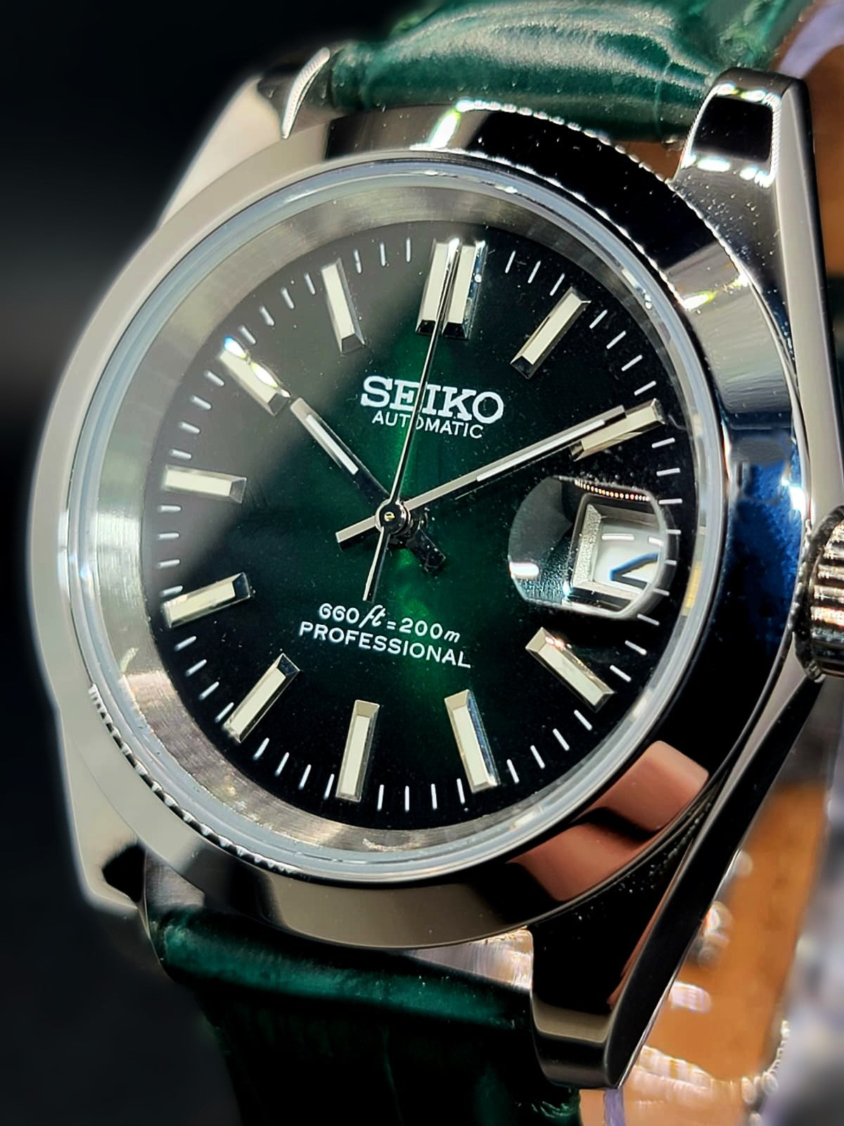 CUSTOM SEIKO MOD - HUNTER GREEN - DATEJUST CASE - AUTOMATIC