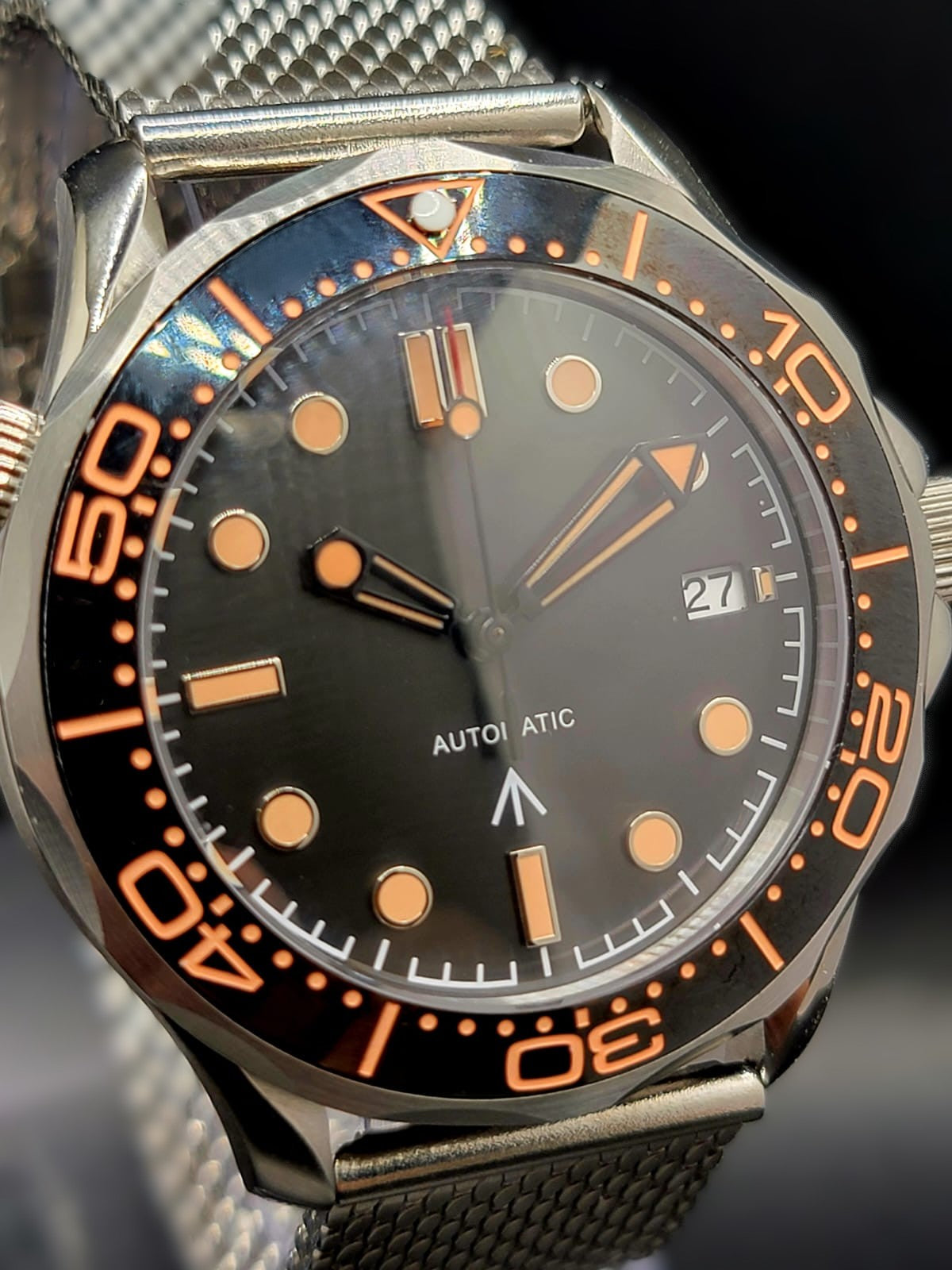 Sterile MOD 41mm Black and Orange 007 Diver - Sapphire Glass 24 Jewels NH35 Automatic Men Watch