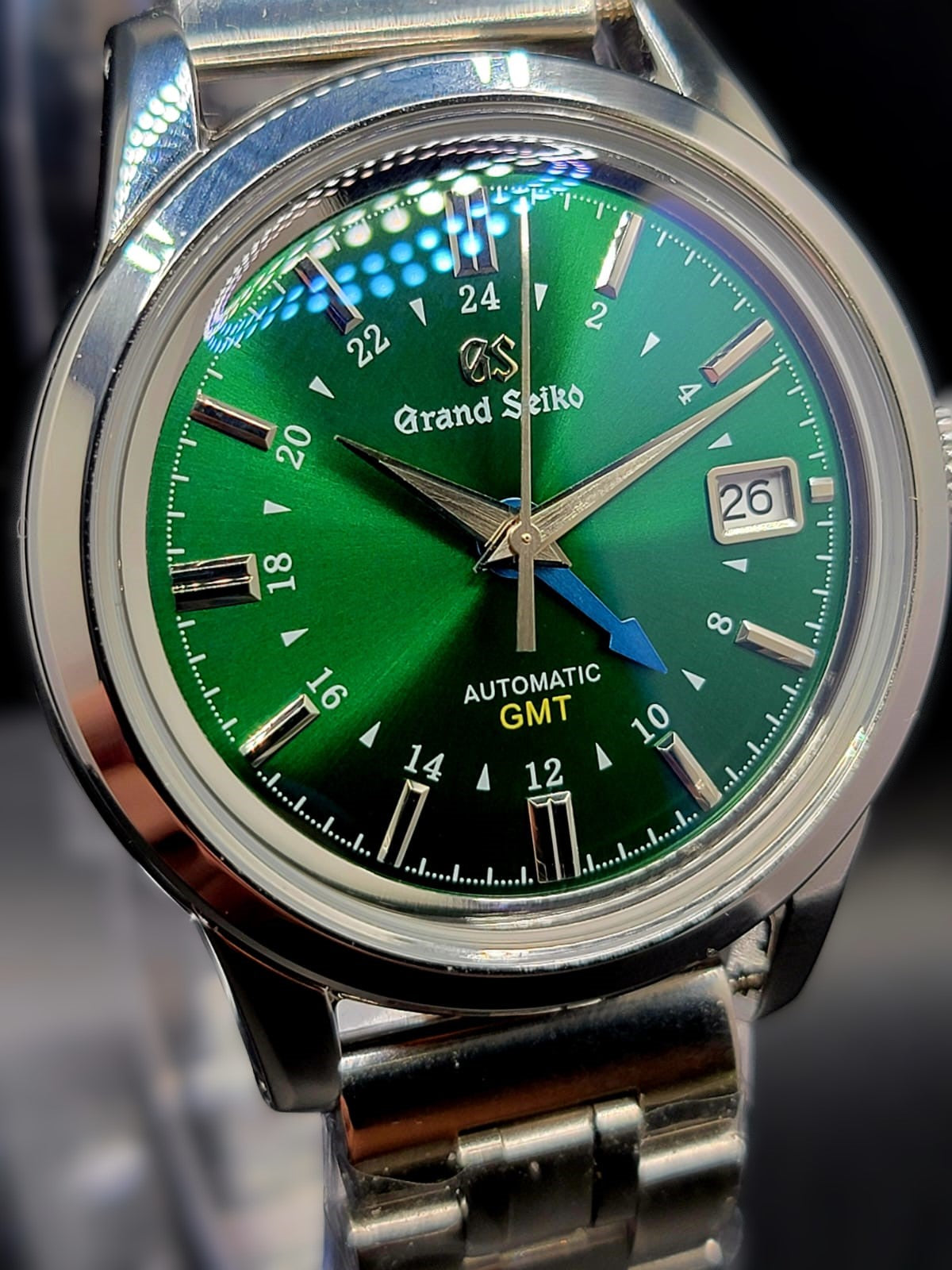 CUSTOM MOD (GRAND SEIKO ELEGANCE GMT) GREEN DIAL w LEATHER BAND AUTO NH34GMT