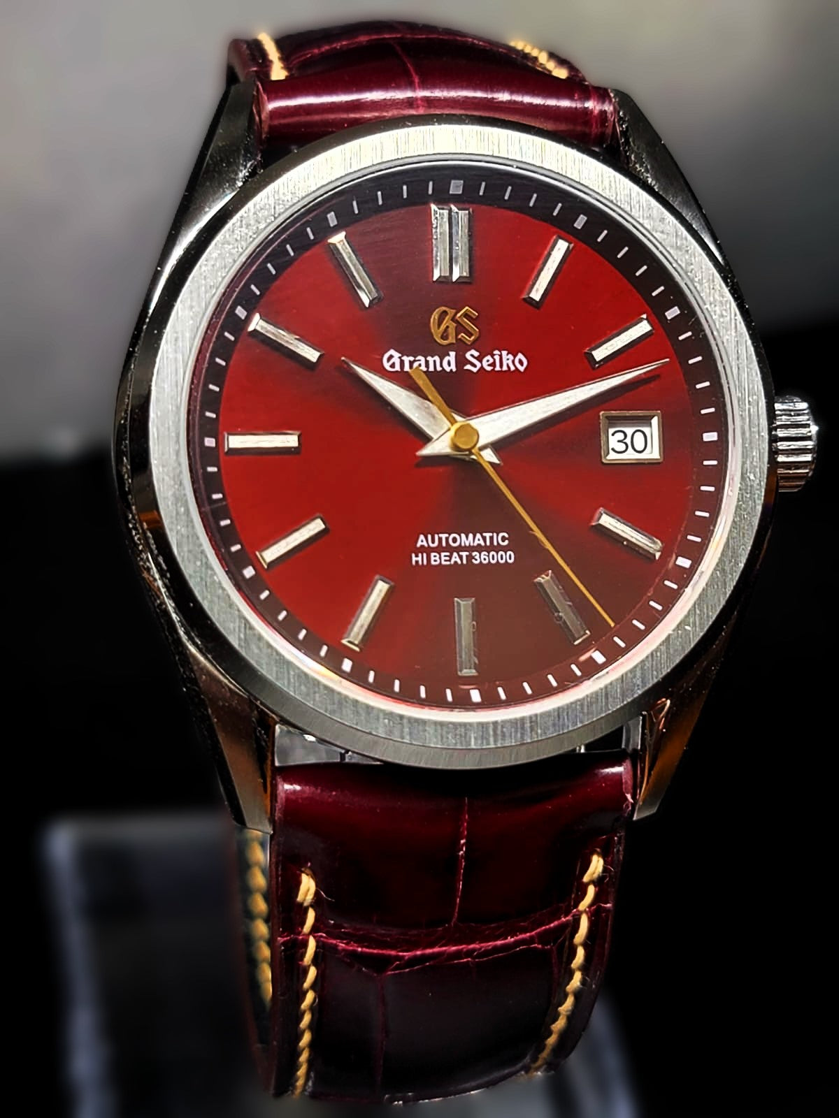 CUSTOM MOD GRAND SEIKO HERTIAGE BURGANDY WITH CUSTOM BURGANDY LEATHER