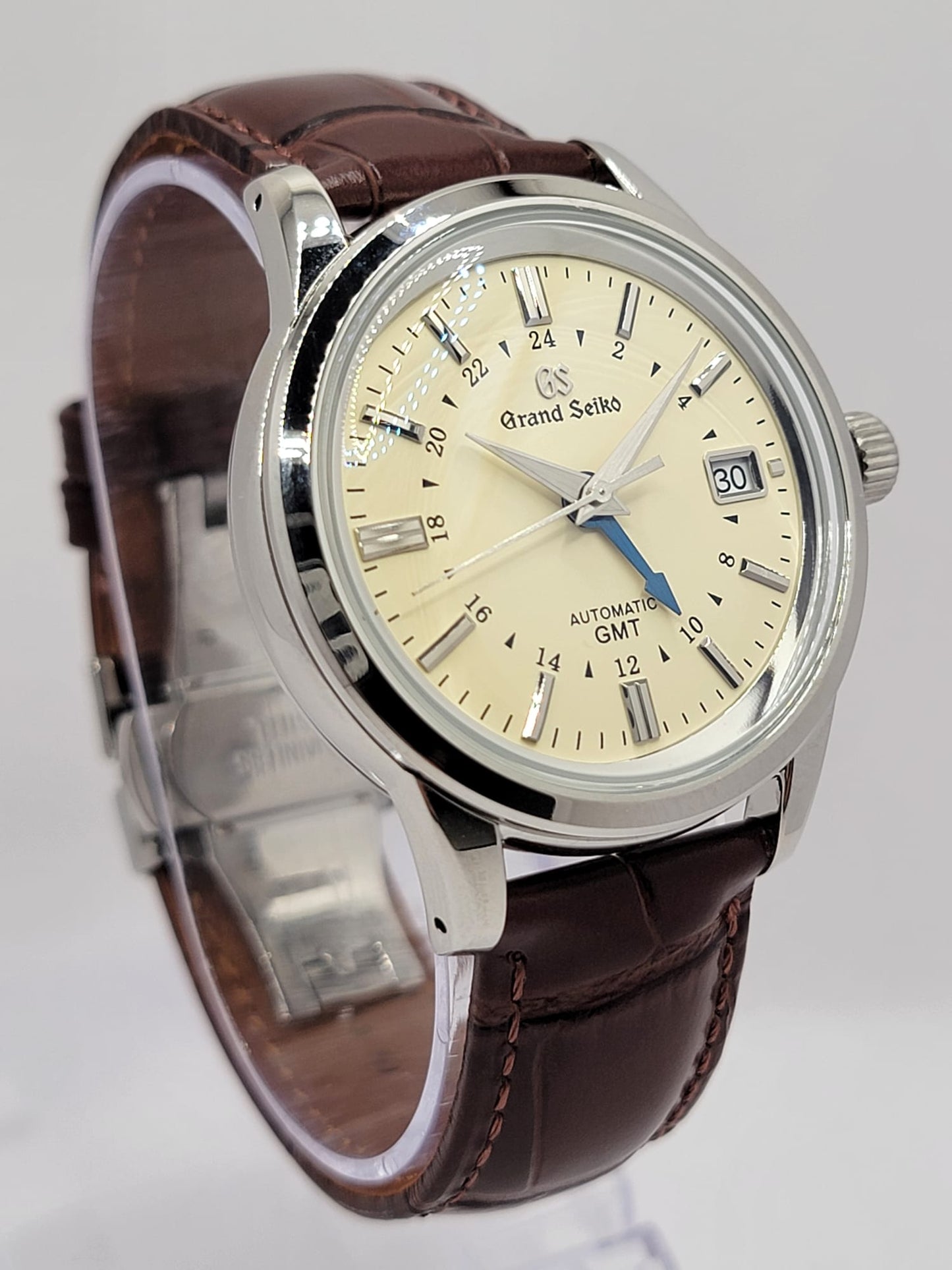 CUSTOM MOD (GRAND SEIKO ELEGANCE GMT) CREAM DIAL LEATHER STRAP AUTO NH34GMT NEW