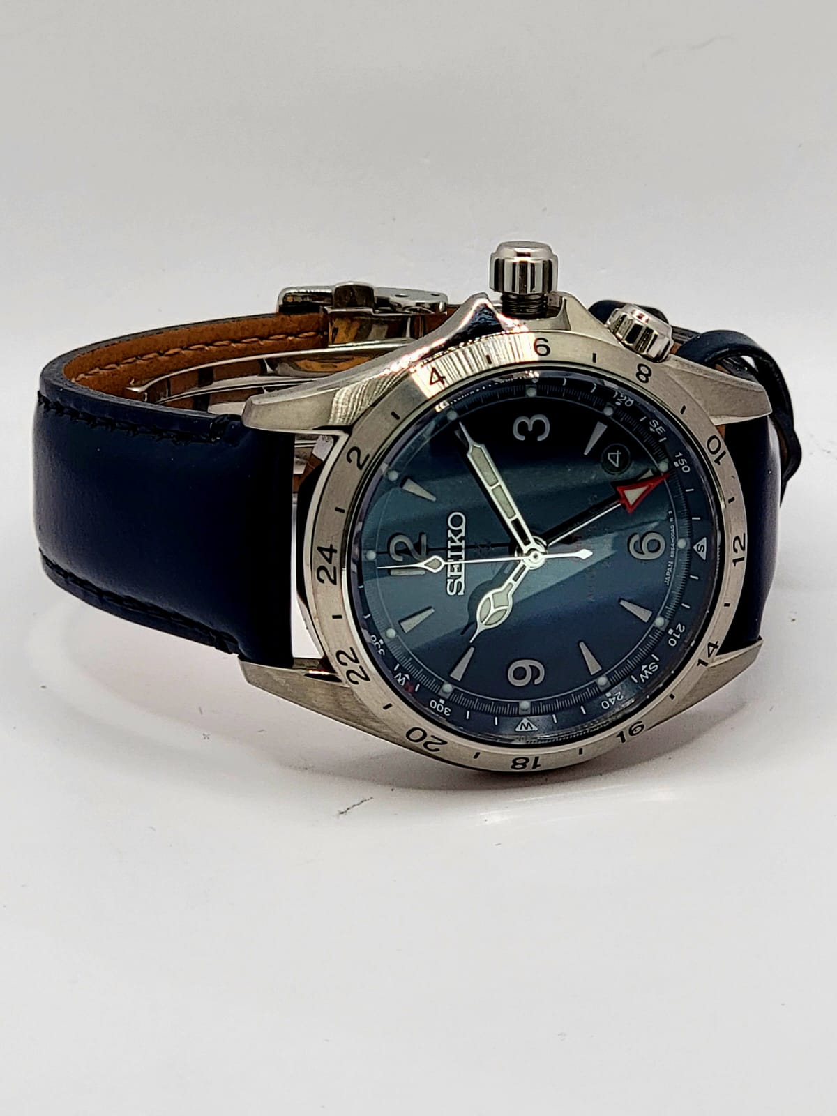 NEW Seiko Prospex Alpinist GMT Blue Dial Blue Leather Strap and Seiko Butterfly