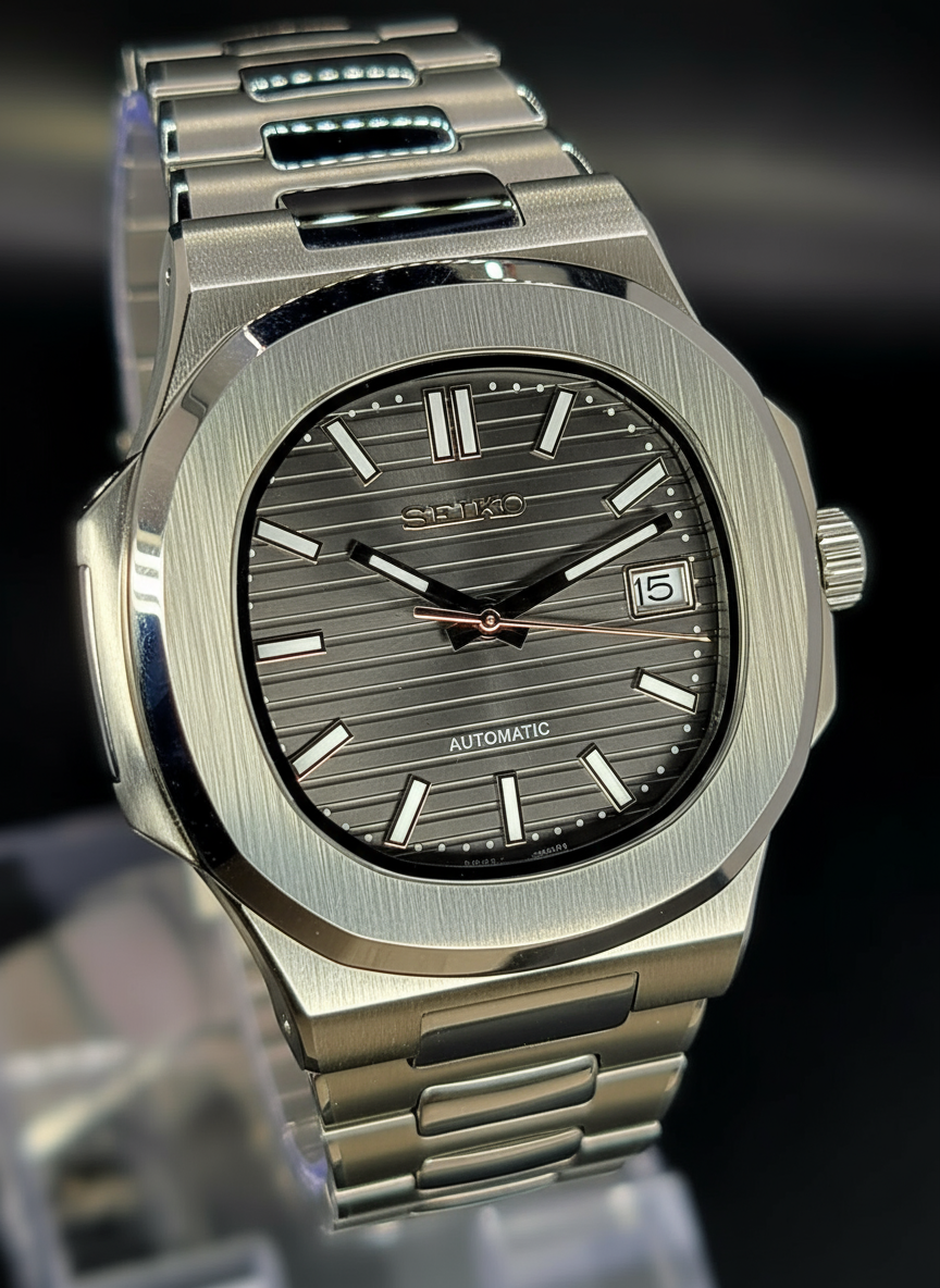 CUSTOM SEIKO NAUTILUS GREY DIAL MOD WATCH Automatic Movement