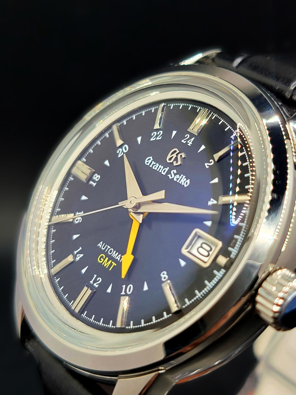 CUSTOM MOD (GRAND SEIKO ELEGANCE GMT) BLACK DIAL LEATHER BAND AUTO NH34GMT NEW