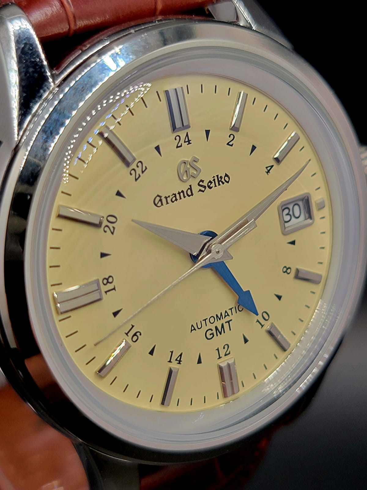 CUSTOM MOD (GRAND SEIKO ELEGANCE GMT) CREAM DIAL LEATHER STRAP AUTO NH34GMT NEW