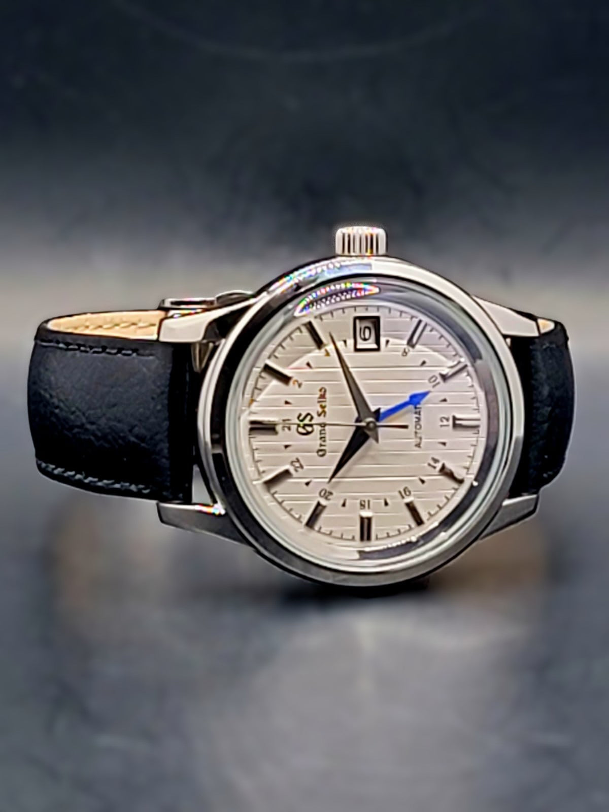 CUSTOM MOD (GRAND SEIKO ELEGANCE GMT) WHITE BAMBOO DIAL WITH BLUE GMT HAND &LEATHER STRAP AUTO NH34GMT NEW