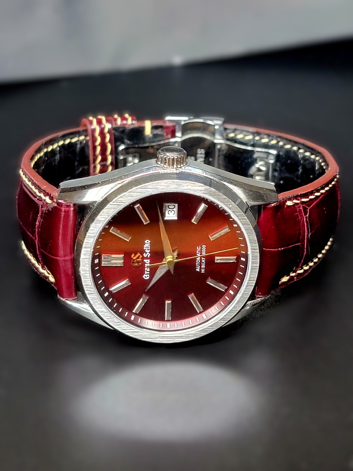 CUSTOM MOD GRAND SEIKO HERTIAGE BURGANDY WITH CUSTOM BURGANDY LEATHER
