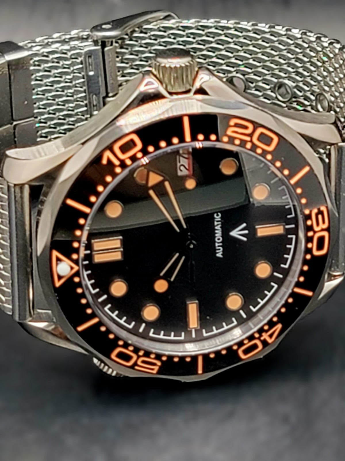 Sterile MOD 41mm Black and Orange 007 Diver - Sapphire Glass 24 Jewels NH35 Automatic Men Watch