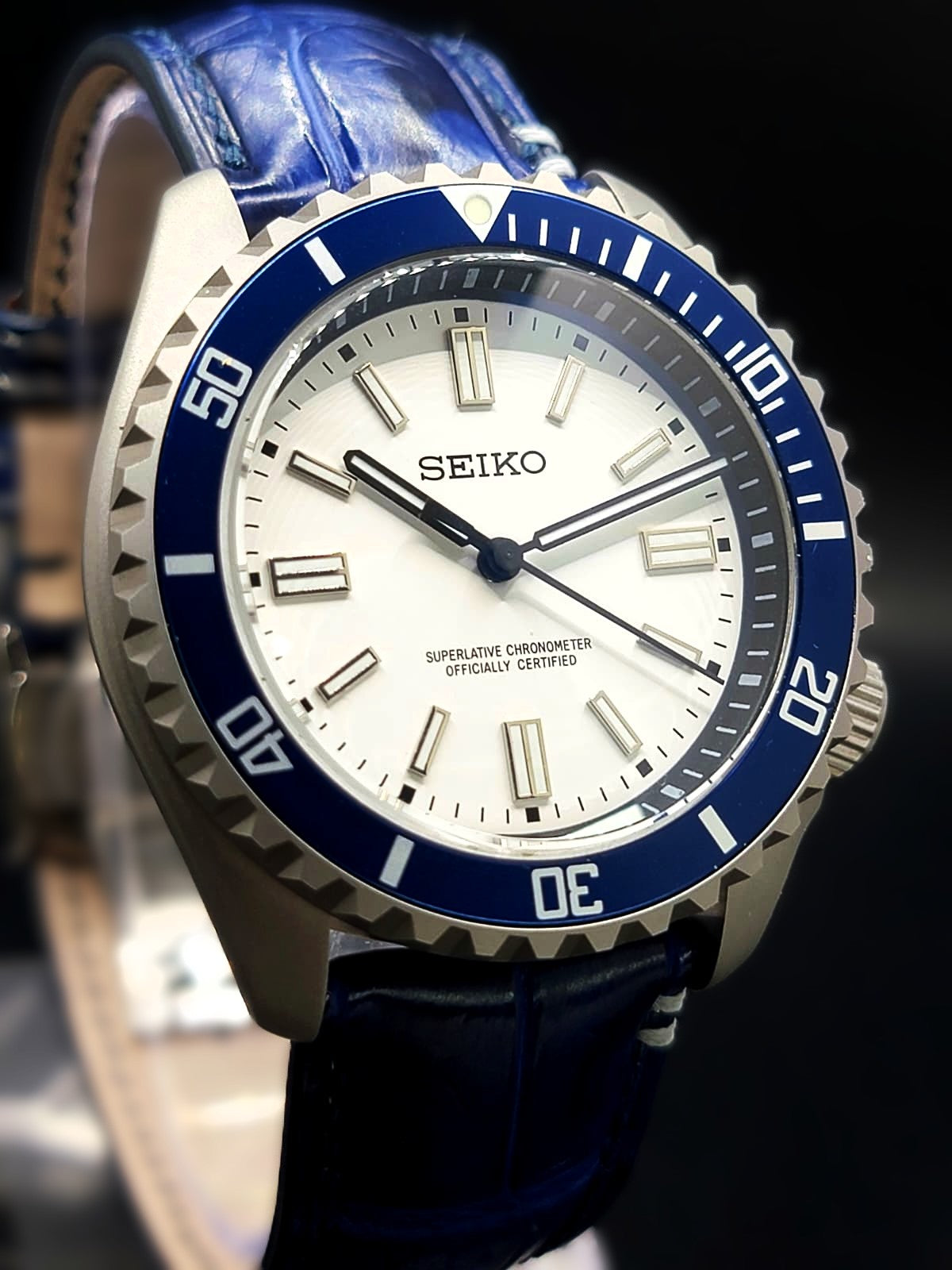 CUSTOM PREMIER SEIKO MOD - WHITE n PATEK BLUE CAMO