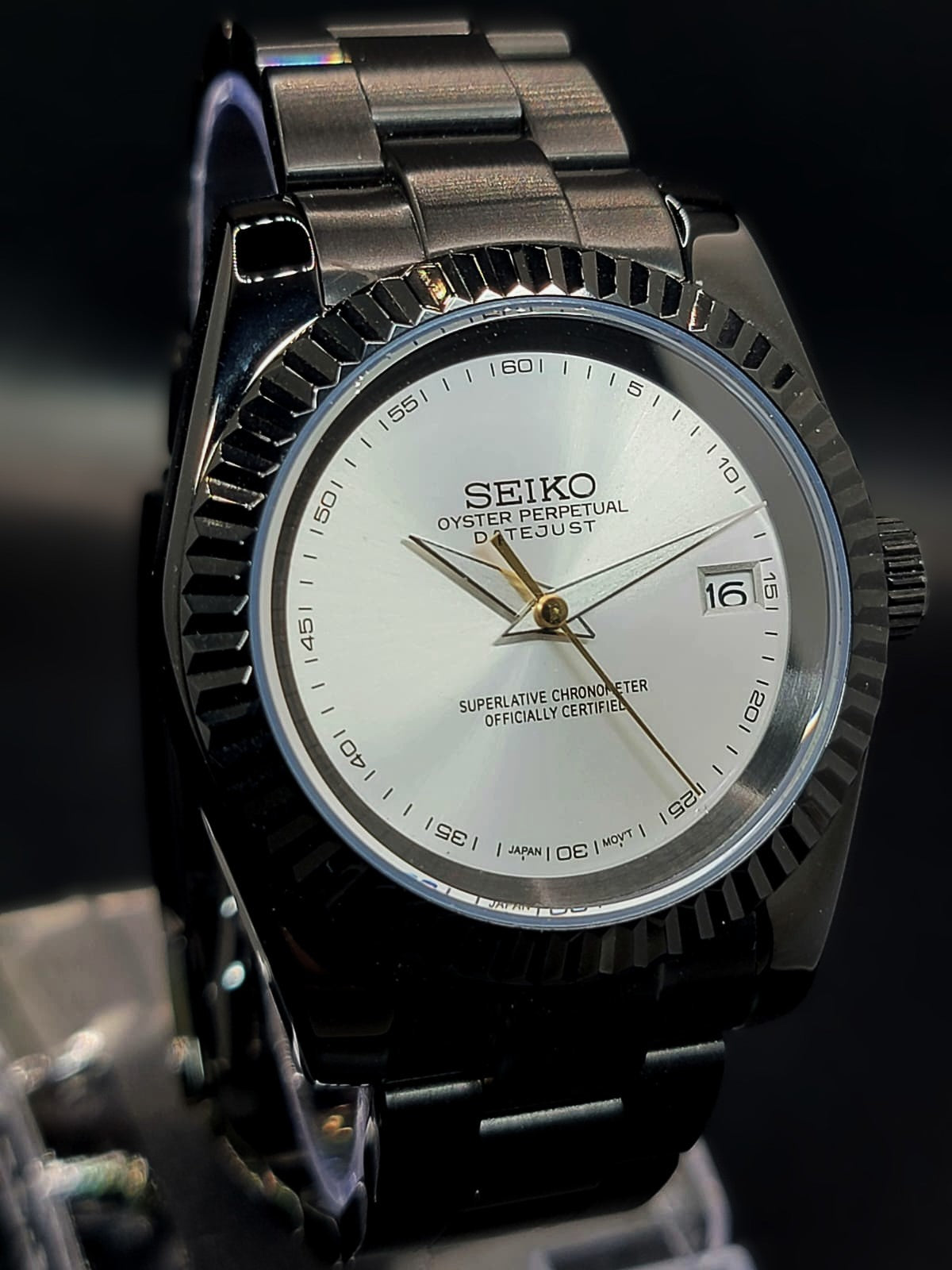 Seiko MOD Black Case with Silver Dial