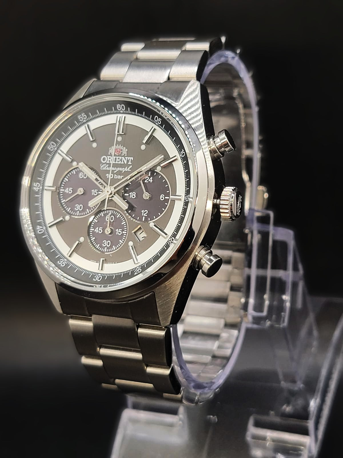 Orient Sporty Neo 70's Neo Seventees Solar Panda Wristwatch, Dark Gray