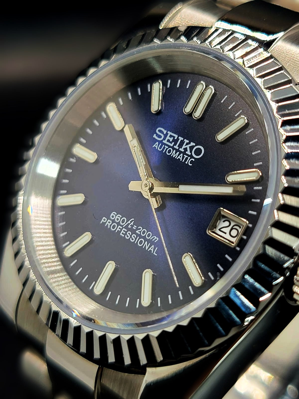 CUSTOM SEIKO MOD - NAVY BLUE - DATEJUST CASE - AUTOMATIC