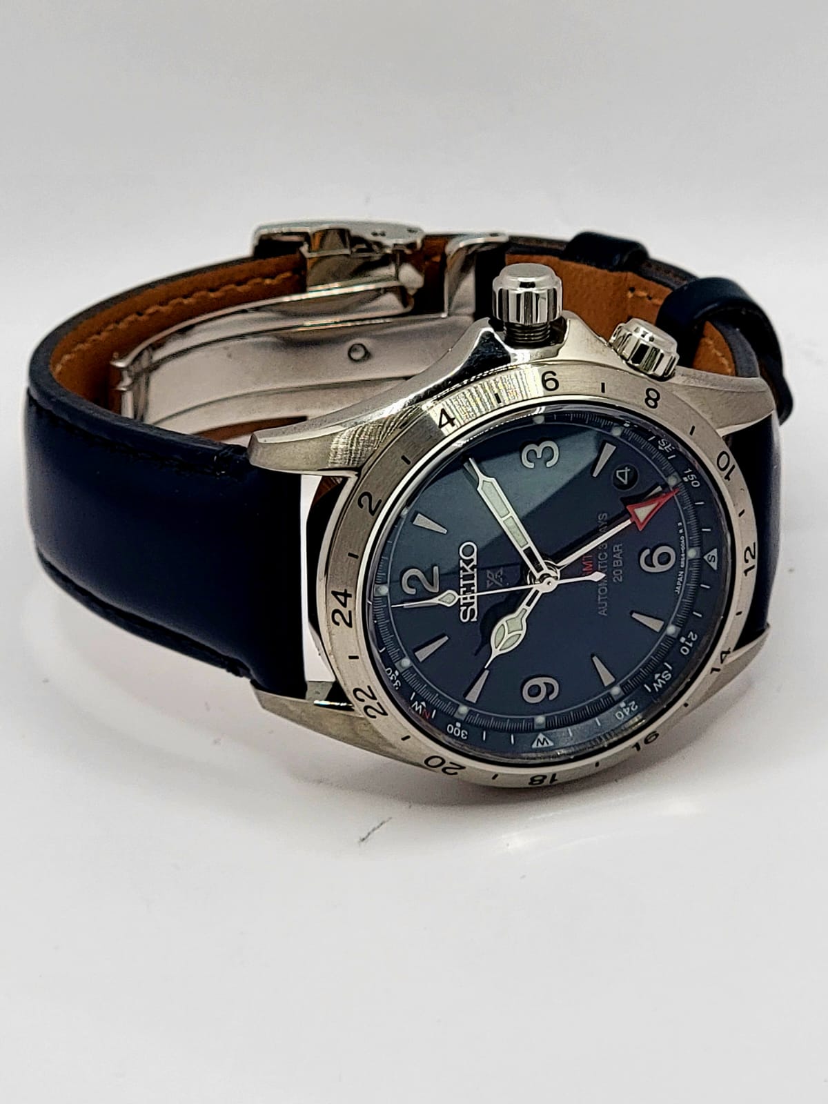 NEW Seiko Prospex Alpinist GMT Blue Dial Blue Leather Strap and Seiko Butterfly