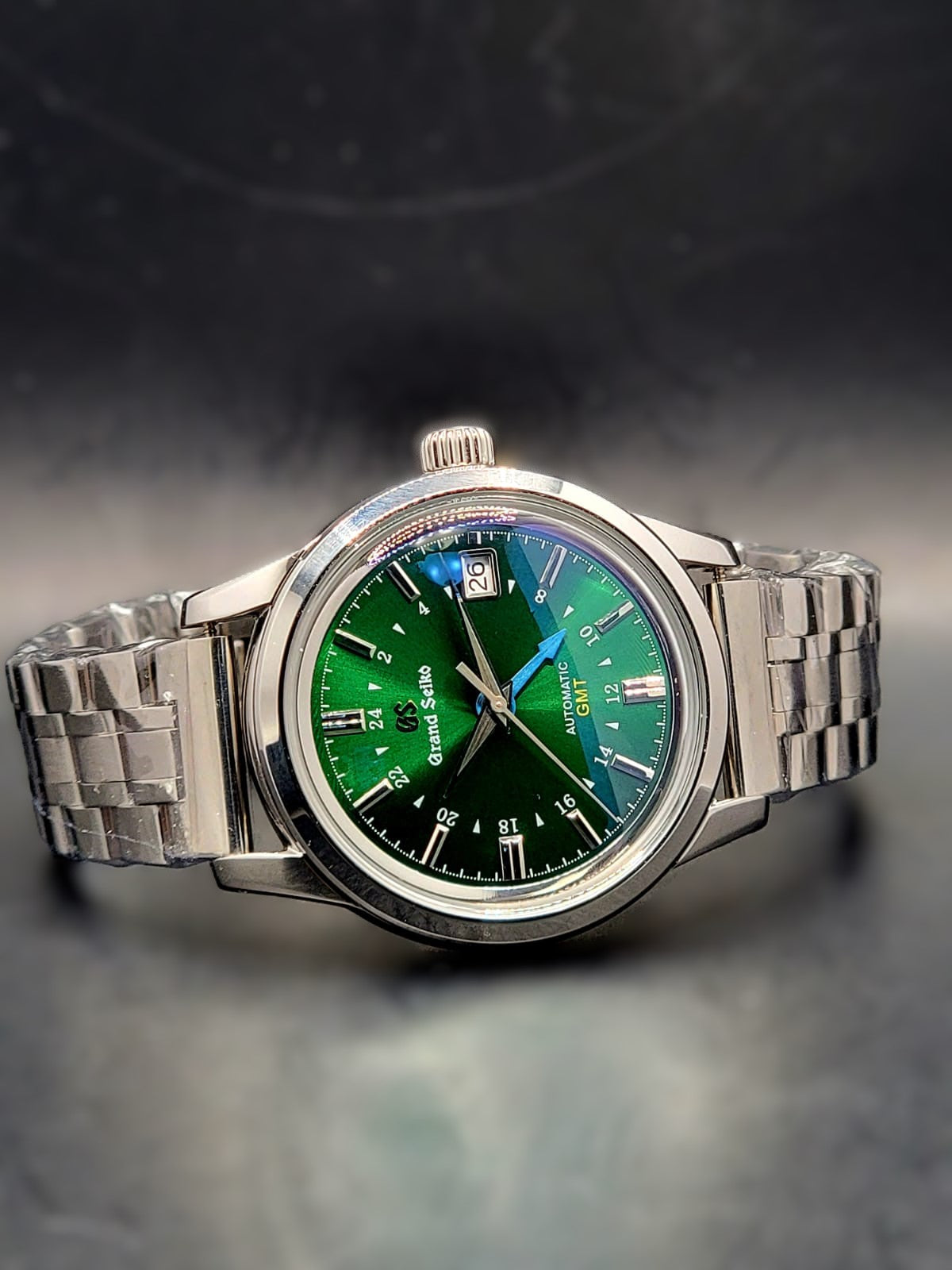 CUSTOM MOD (GRAND SEIKO ELEGANCE GMT) GREEN DIAL w LEATHER BAND AUTO NH34GMT