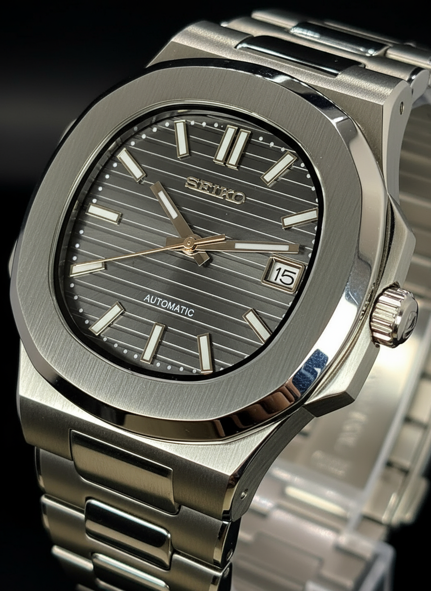CUSTOM SEIKO NAUTILUS GREY DIAL MOD WATCH Automatic Movement – Timeless ...