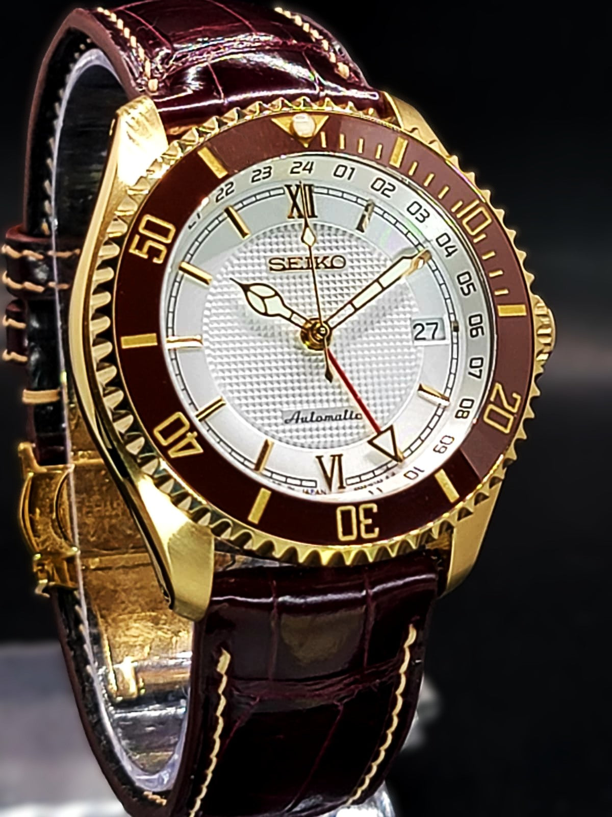 CUSTOM SEIKO MOD - ROMAN WHITE n BURGUNDY GOLD - LIMITED EDITION WHILE SUPPLIES LAST
