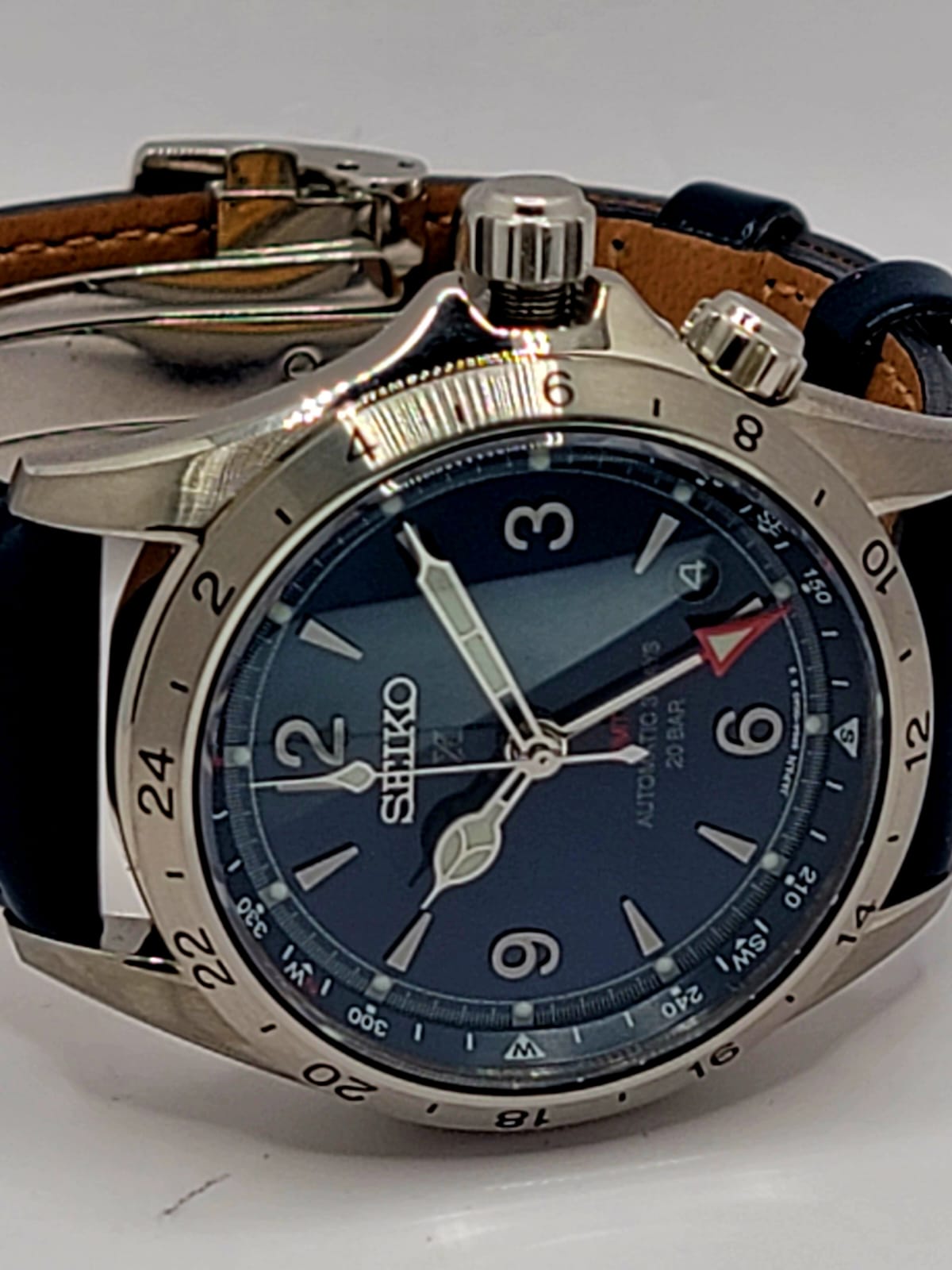 NEW Seiko Prospex Alpinist GMT Blue Dial Blue Leather Strap and Seiko Butterfly