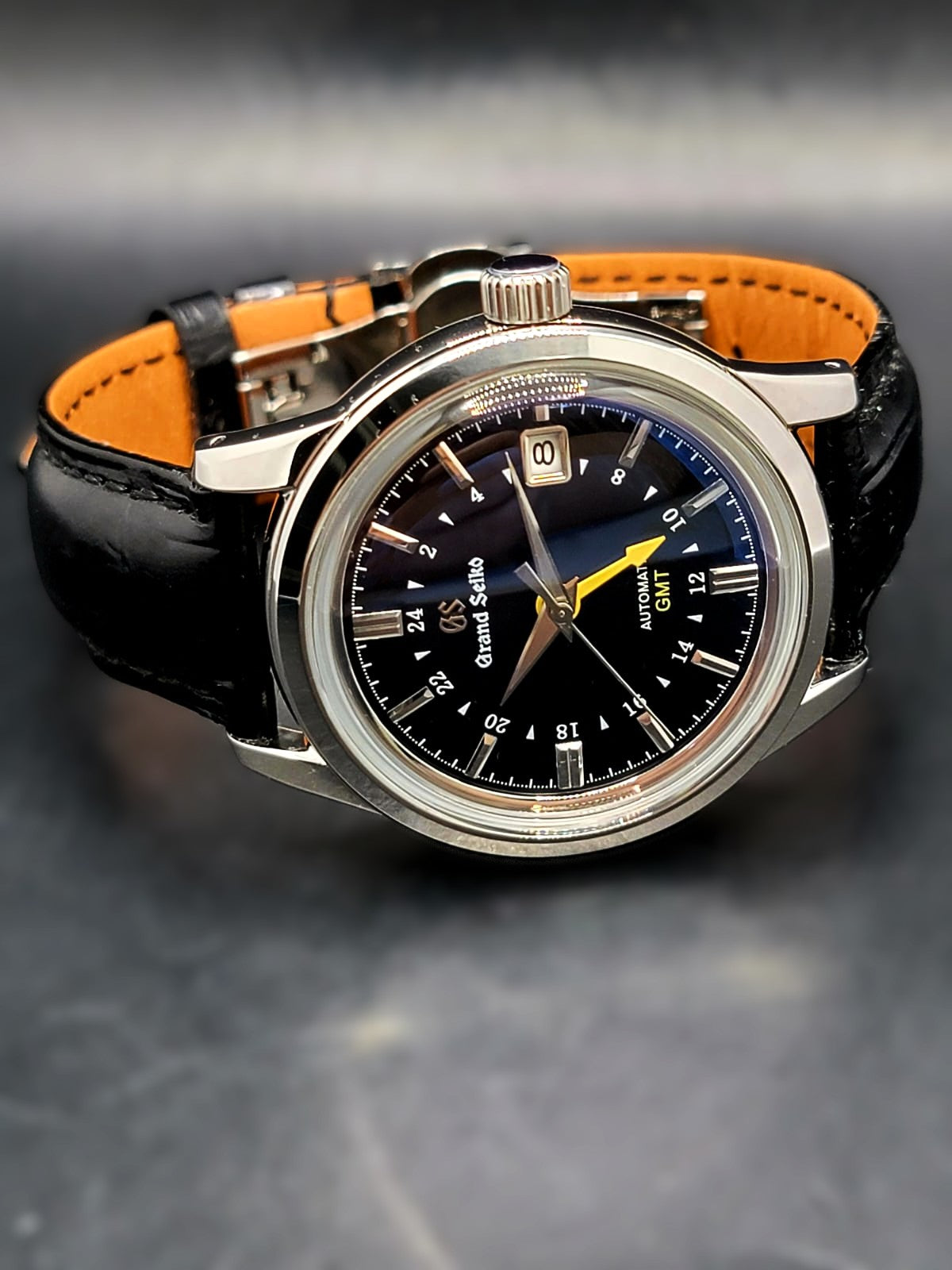 CUSTOM MOD (GRAND SEIKO ELEGANCE GMT) BLACK DIAL LEATHER BAND AUTO NH34GMT NEW