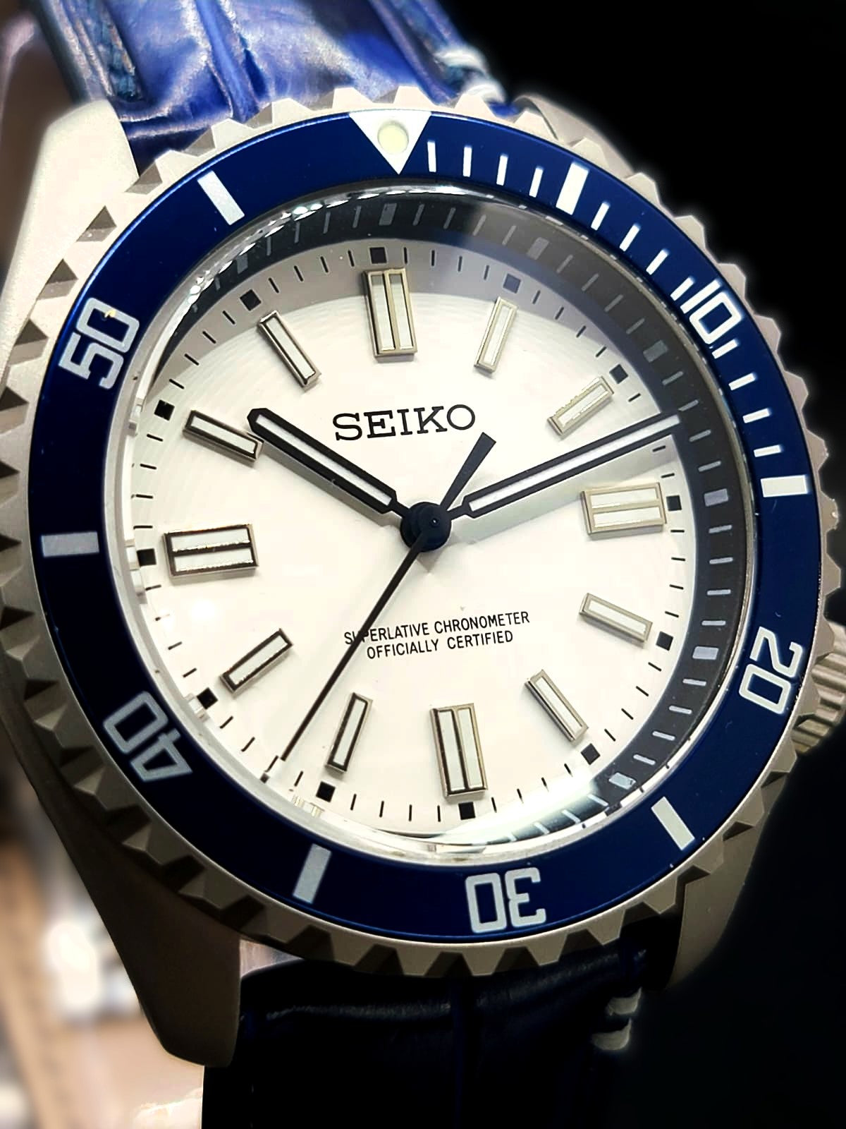 CUSTOM PREMIER SEIKO MOD - WHITE n PATEK BLUE CAMO