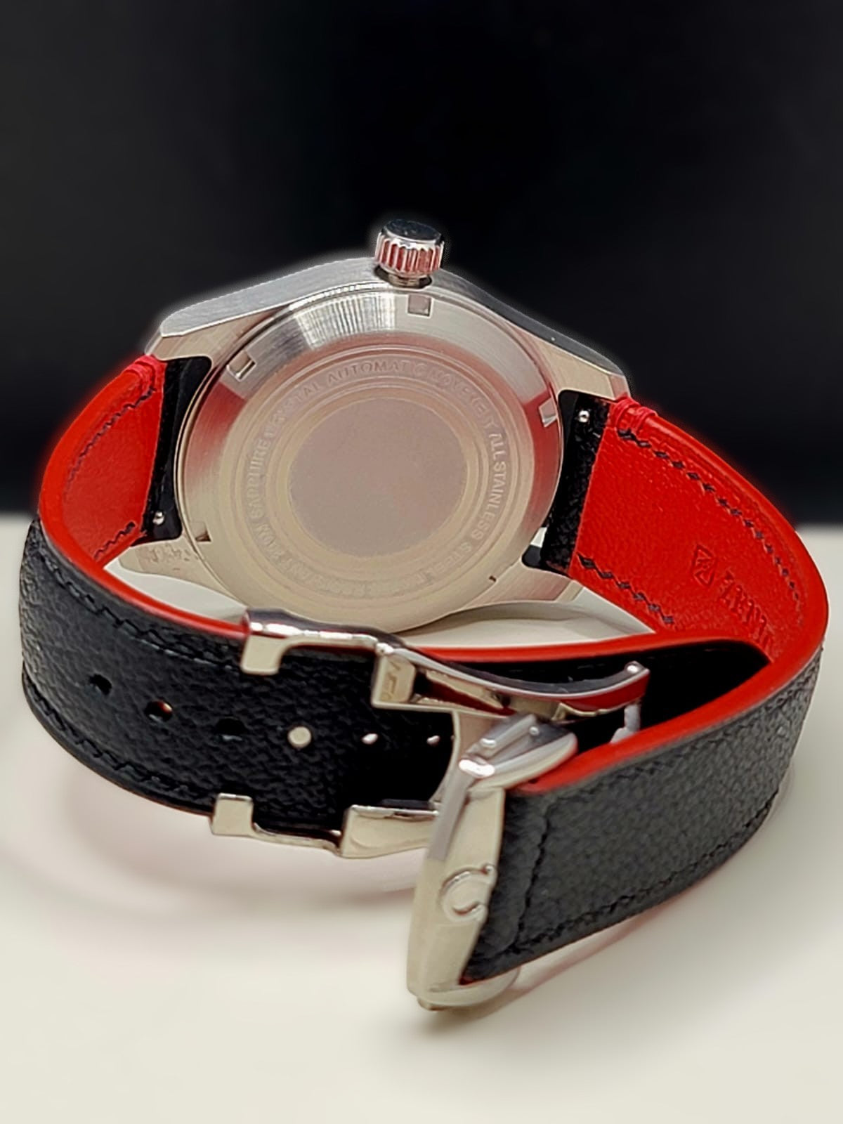 Sterile MOD 40mm Black Dial GMT **UPGRADED HIGH-QUALITY HAND-MADE BLACK / RED LEATHER BAND**- Sapphire NH34 GMT Automatic Men Watch NEW **INQUIRE FOR PRICING**