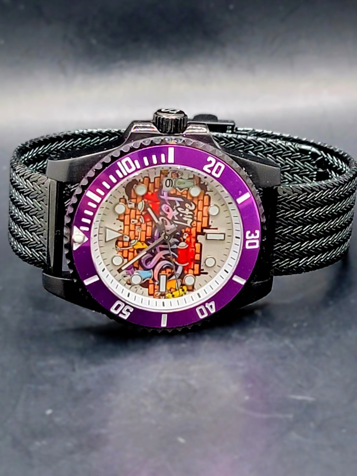 SEIKO STREET LIFE CUSTOM MOD w/ Black Steel Mesh Bracelet