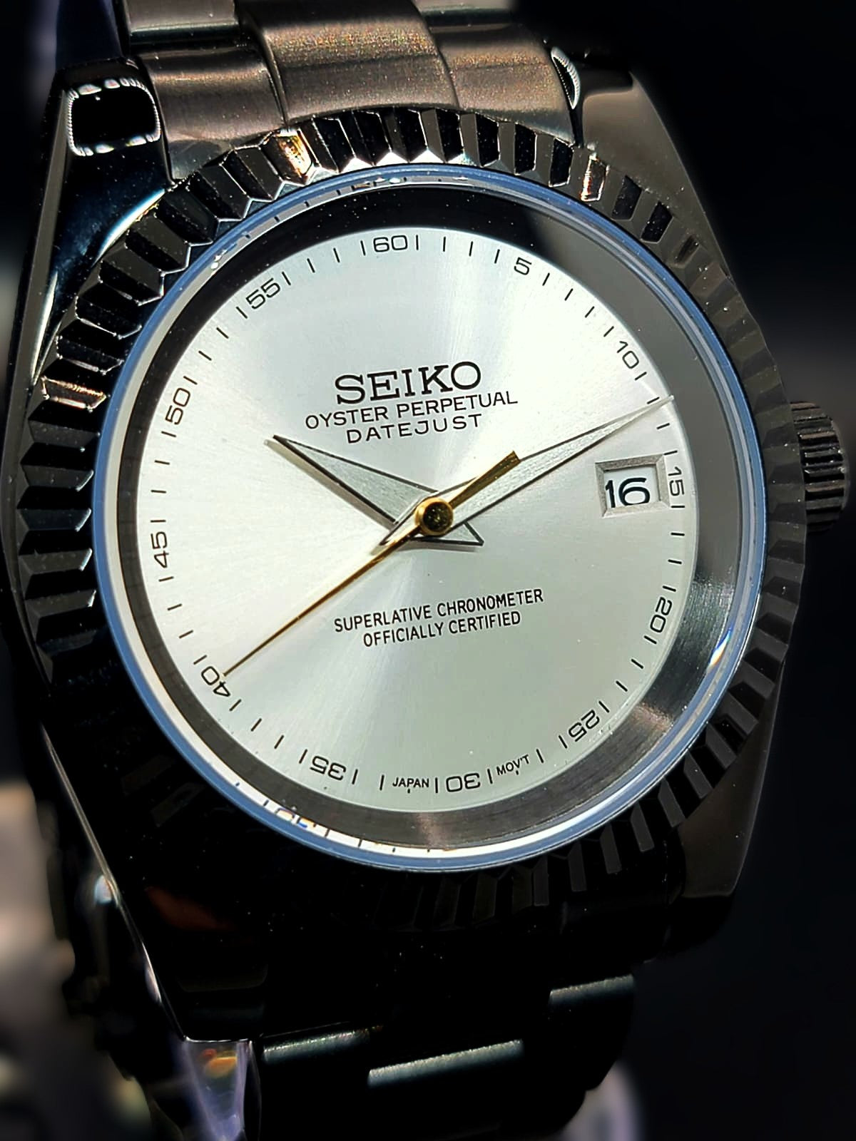 Seiko MOD Black Case with Silver Dial