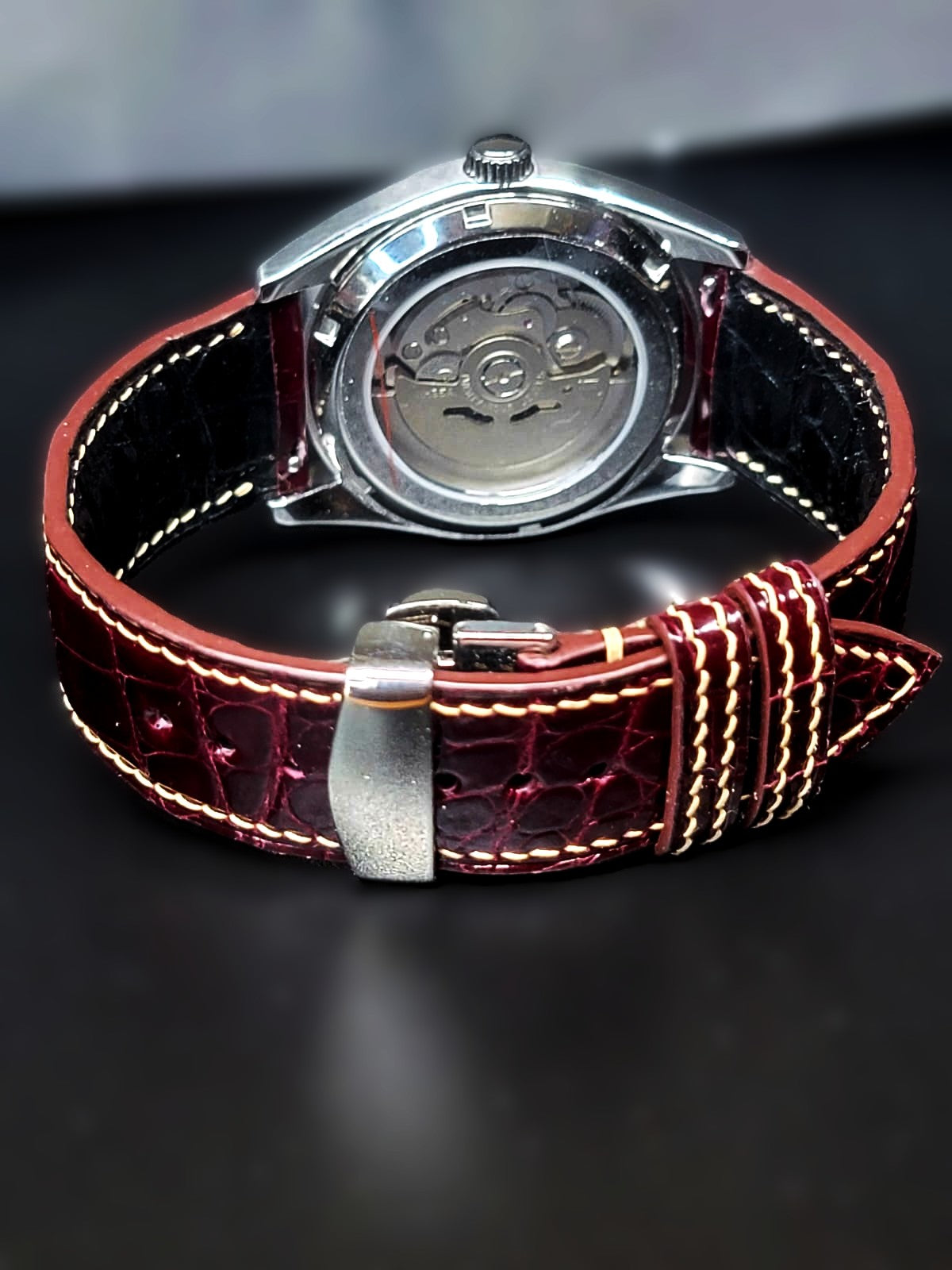 CUSTOM MOD GRAND SEIKO HERTIAGE BURGANDY WITH CUSTOM BURGANDY LEATHER