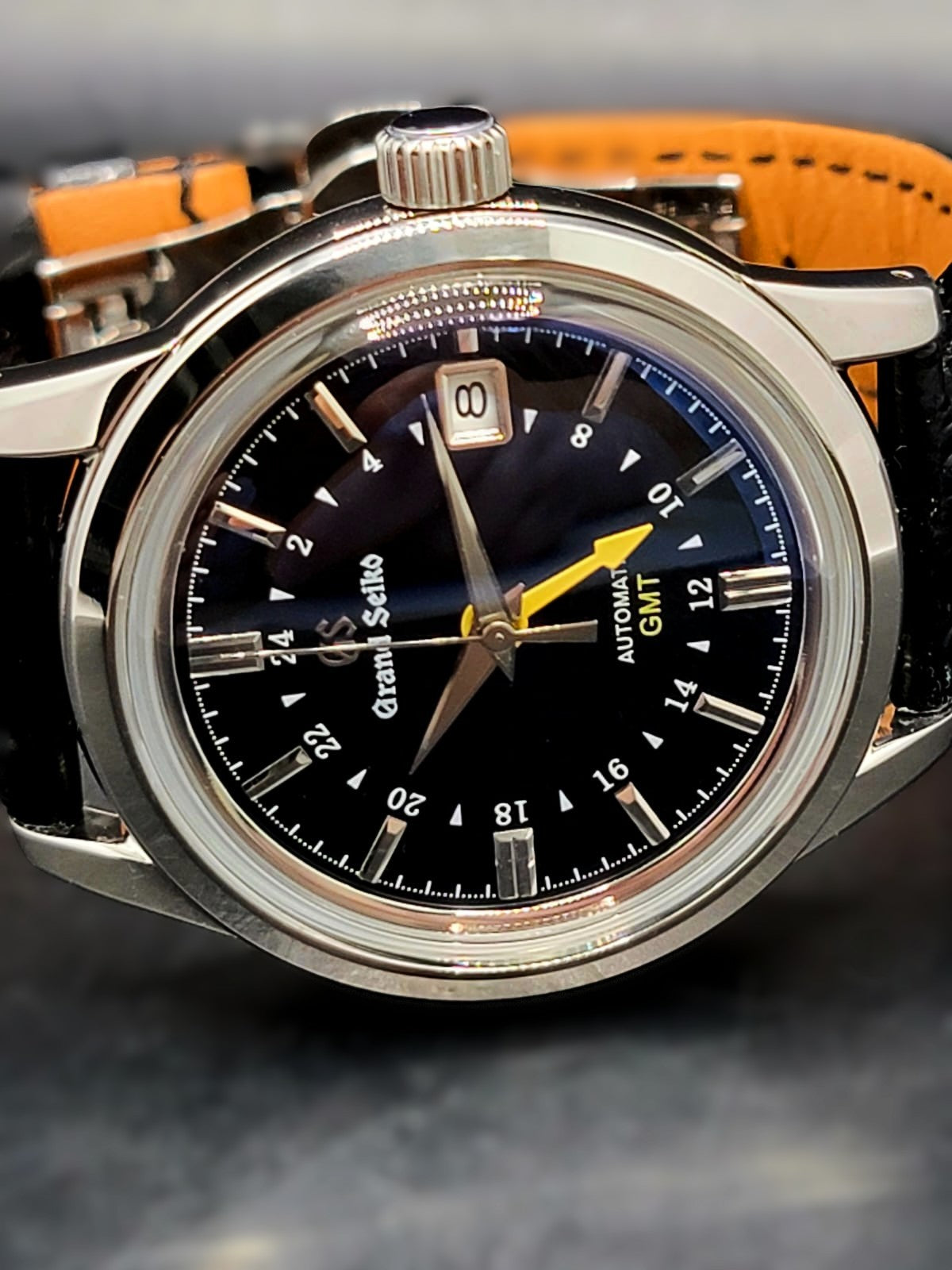 CUSTOM MOD (GRAND SEIKO ELEGANCE GMT) BLACK DIAL LEATHER BAND AUTO NH34GMT NEW