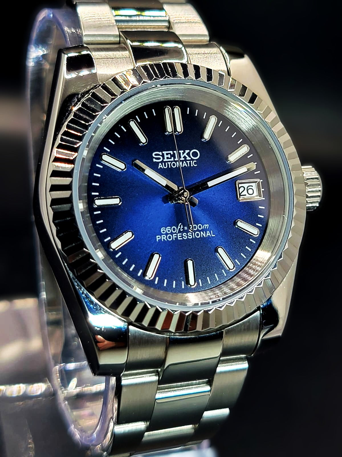 CUSTOM SEIKO MOD - NAVY BLUE - DATEJUST CASE - AUTOMATIC