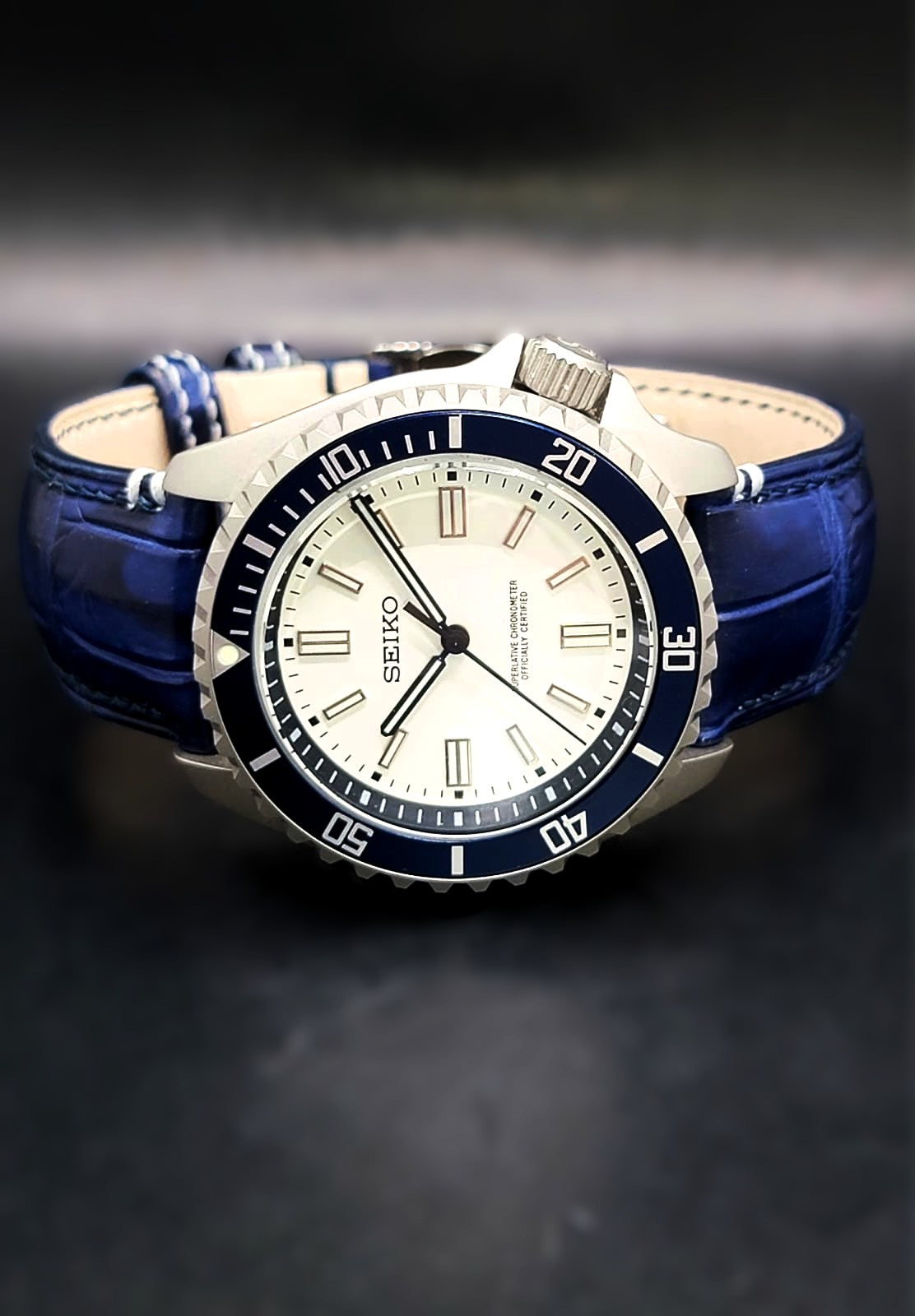 CUSTOM PREMIER SEIKO MOD - WHITE n PATEK BLUE CAMO