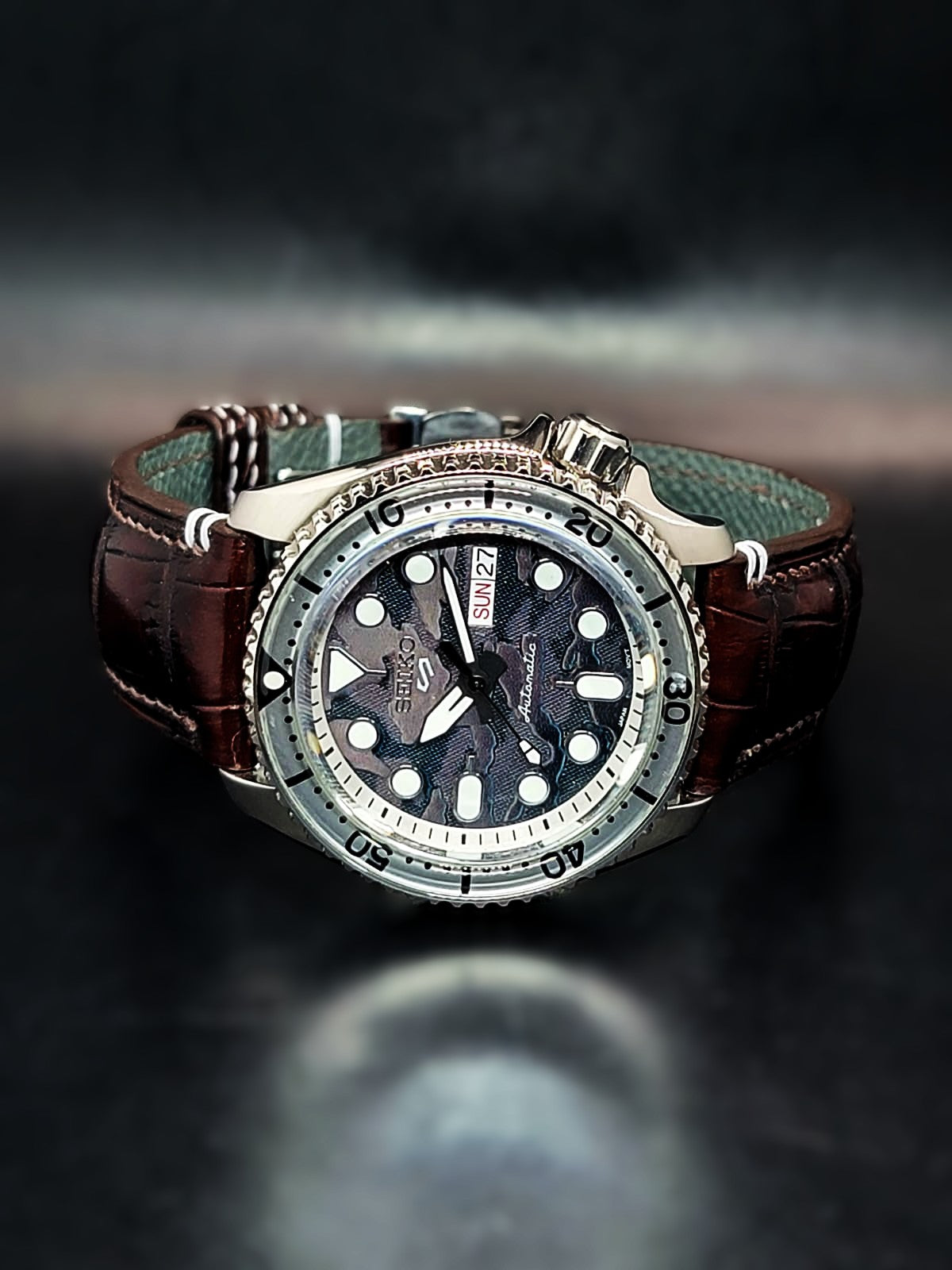 SEIKO - 5 SPORTS CUSTOM MOD - PATINA CASE AND CUSTOM PATINA LEATHER