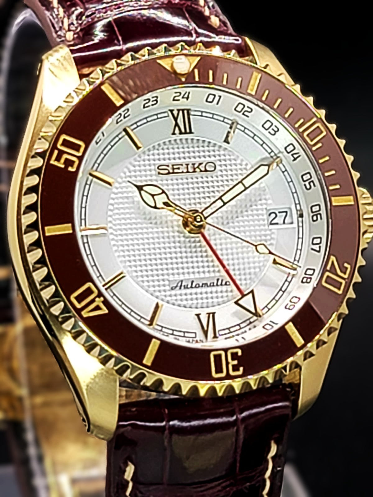 CUSTOM SEIKO MOD - ROMAN WHITE n BURGUNDY GOLD - LIMITED EDITION WHILE SUPPLIES LAST