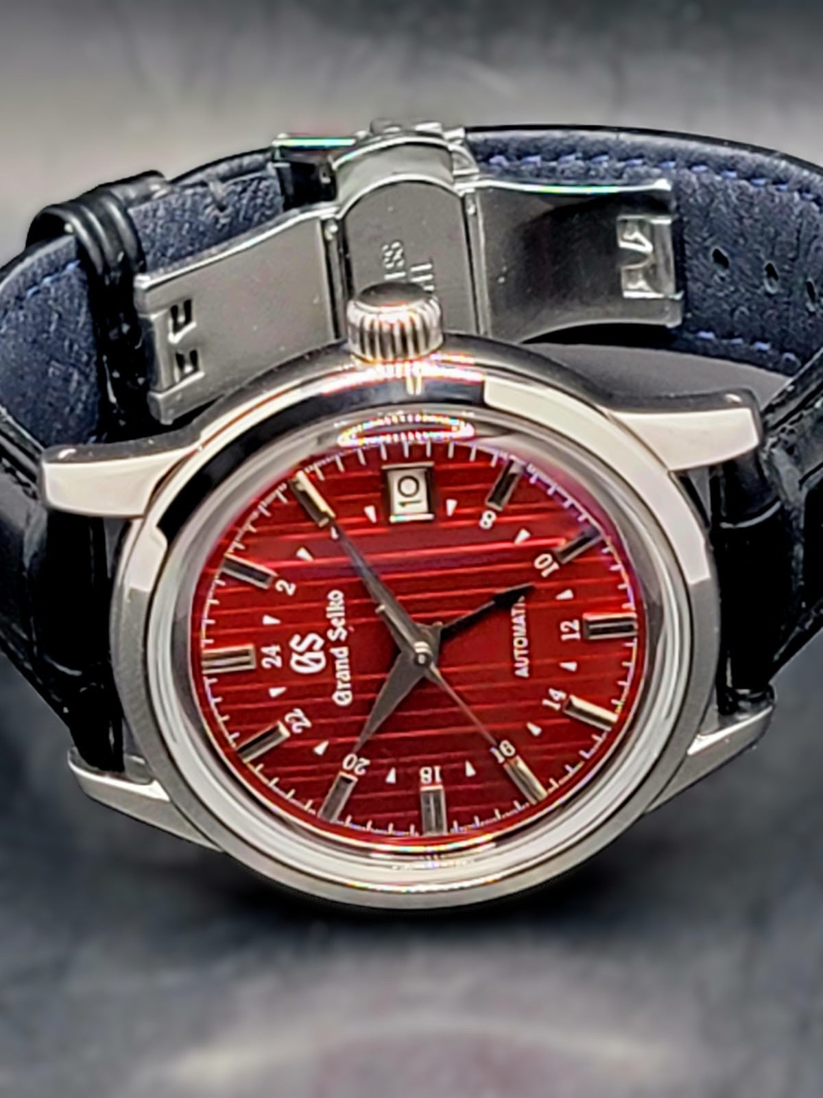 CUSTOM MOD (GRAND SEIKO ELEGANCE GMT) BURGANDY DIAL WITH BLACK GMT LEATHER STRAP AUTO NH34 NEW