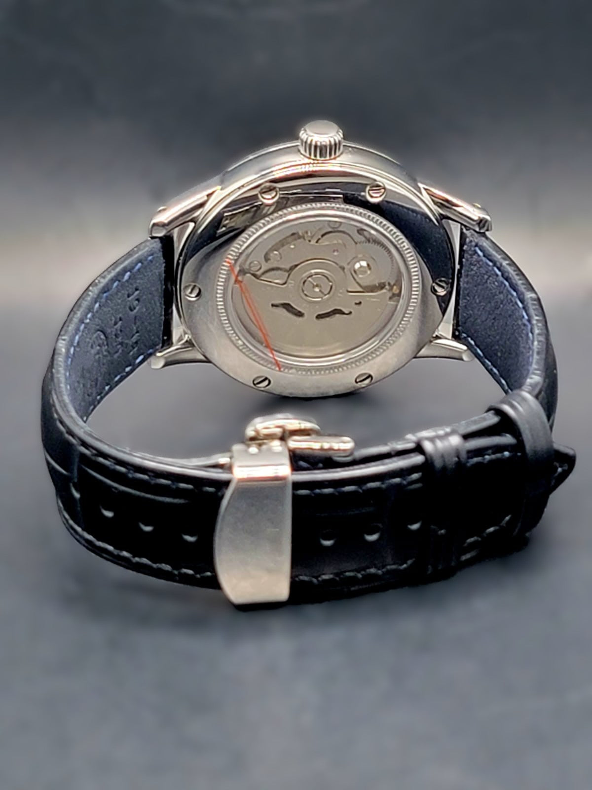 CUSTOM MOD (GRAND SEIKO ELEGANCE GMT MONOCHROME) SILVER DIAL WITH BLACK GMT HAND & BLACK LEATHER STRAP AUTO NH34GMT NEW