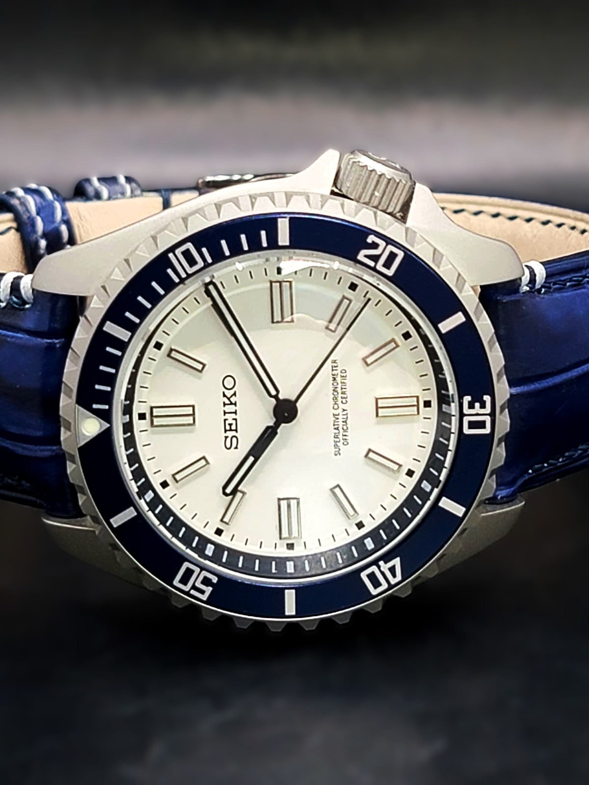 CUSTOM PREMIER SEIKO MOD - WHITE n PATEK BLUE CAMO