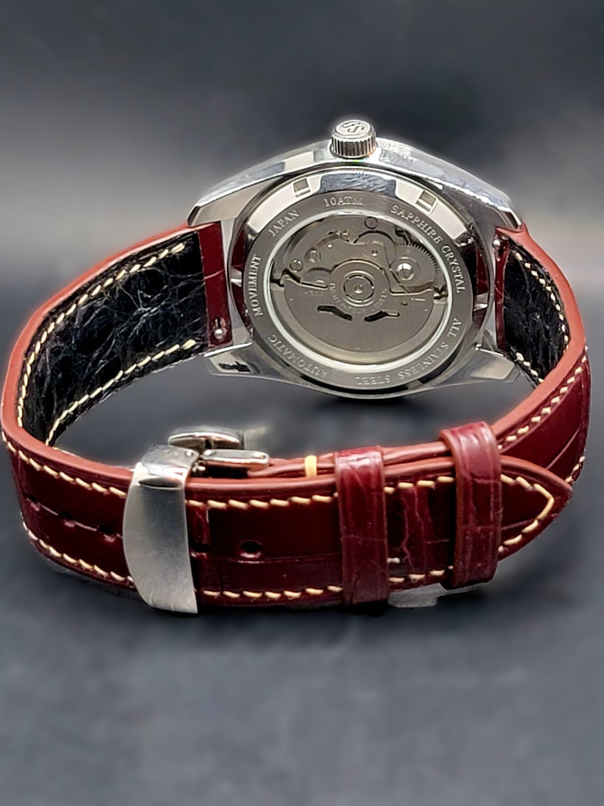 CUSTOM PREMIER LIMITLESS MOD (GRAND SEIKO HERITAGE GMT) BURGANDY DIAL, CUSTOM HANDMADE LEATHER BAND WITH BUTTERFLY CLASP, NH34GMT AUTOMATIC NEW **BUILD TO ORDER, SERIOUS INQUIRES ONLY PLEASE**