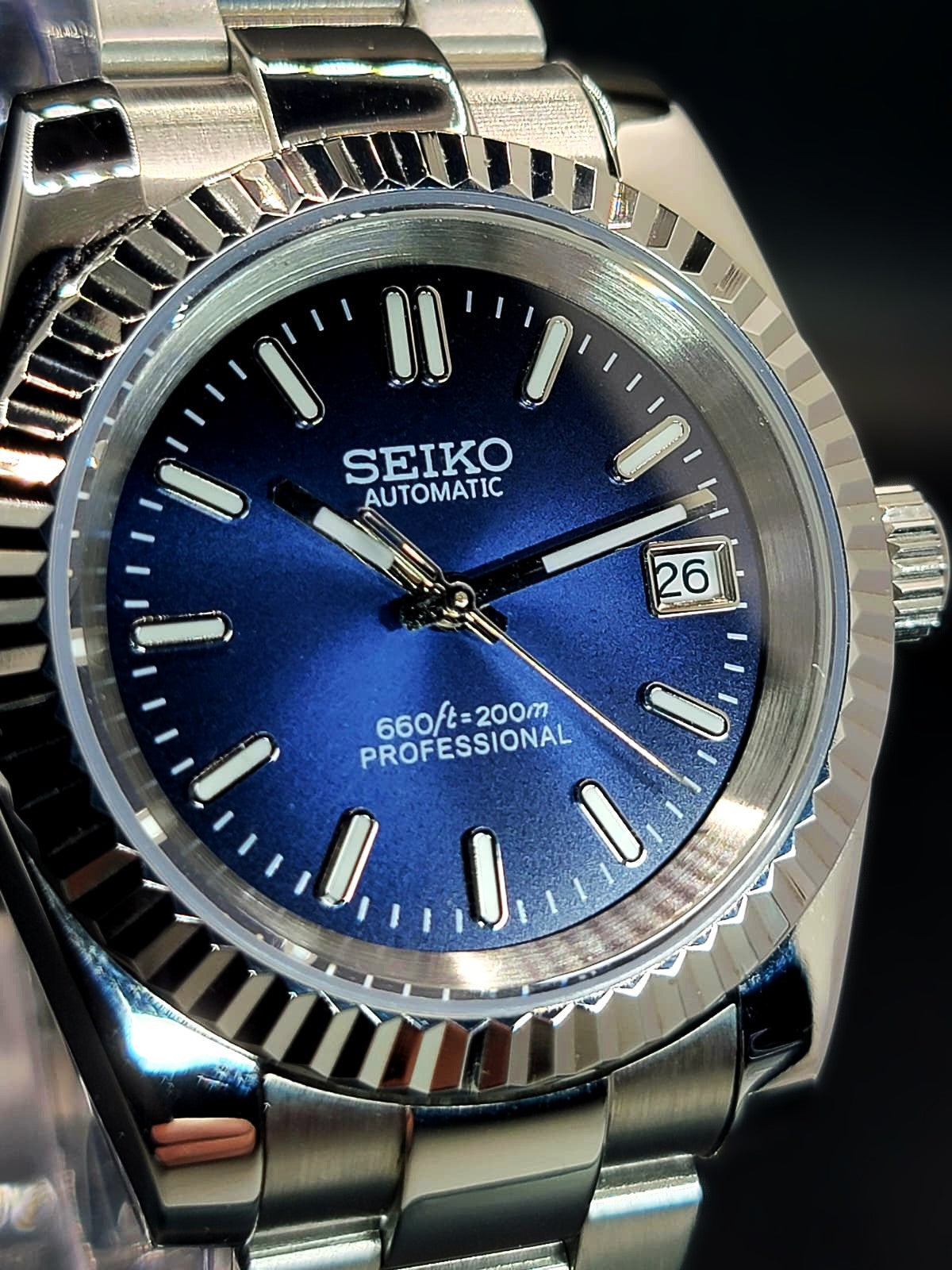 CUSTOM SEIKO MOD - NAVY BLUE - DATEJUST CASE - AUTOMATIC