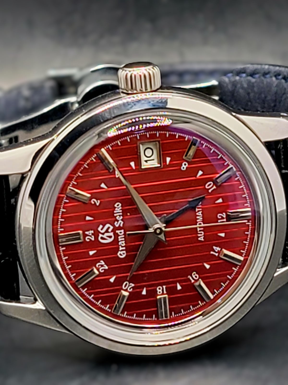 CUSTOM MOD (GRAND SEIKO ELEGANCE GMT) BURGANDY DIAL WITH BLACK GMT LEATHER STRAP AUTO NH34 NEW