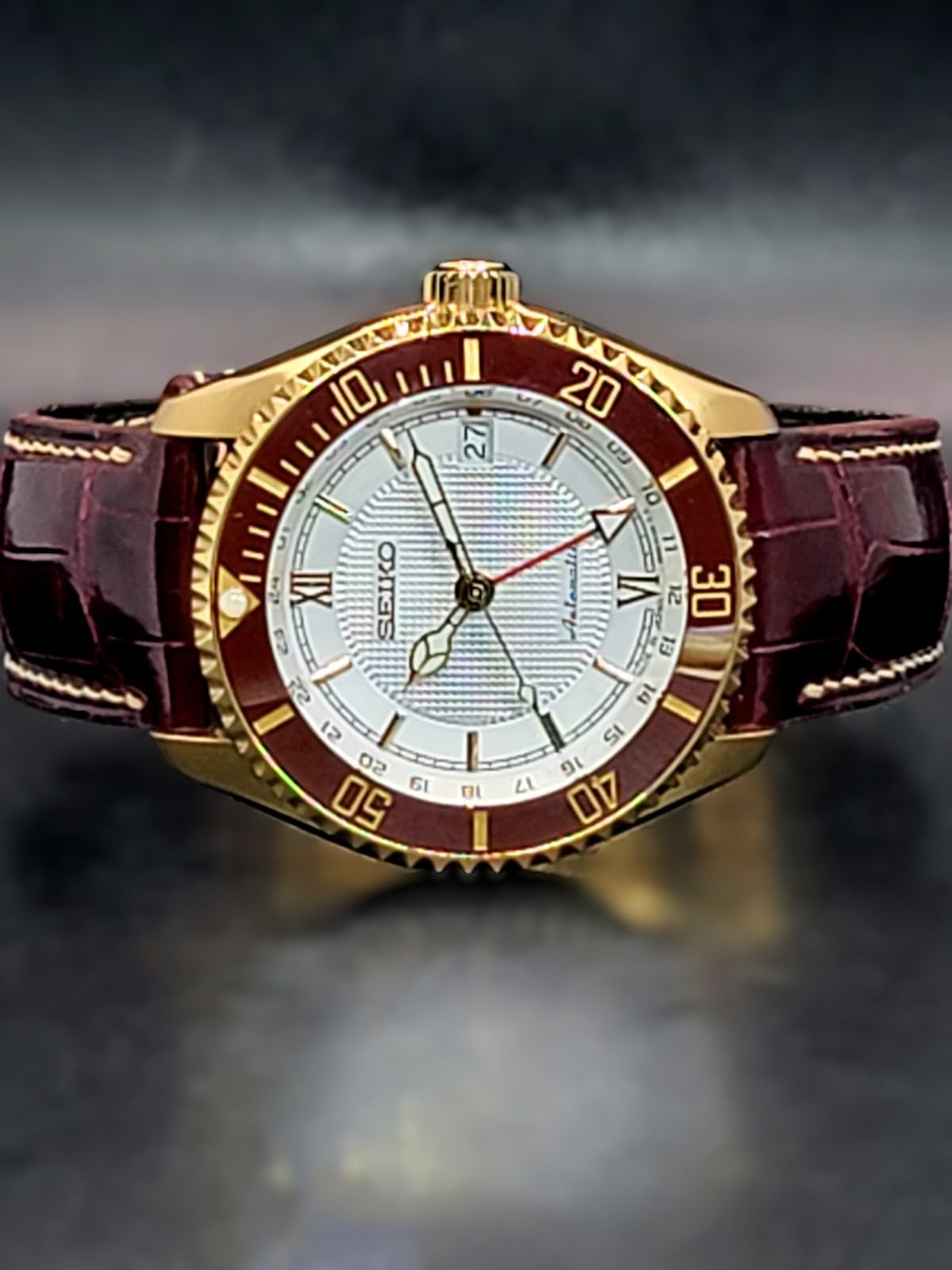 CUSTOM SEIKO MOD - ROMAN WHITE n BURGUNDY GOLD - LIMITED EDITION WHILE SUPPLIES LAST