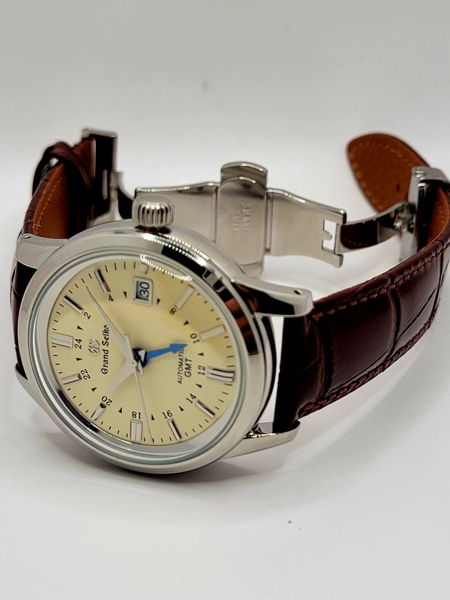 CUSTOM MOD (GRAND SEIKO ELEGANCE GMT) CREAM DIAL LEATHER STRAP AUTO NH34GMT NEW