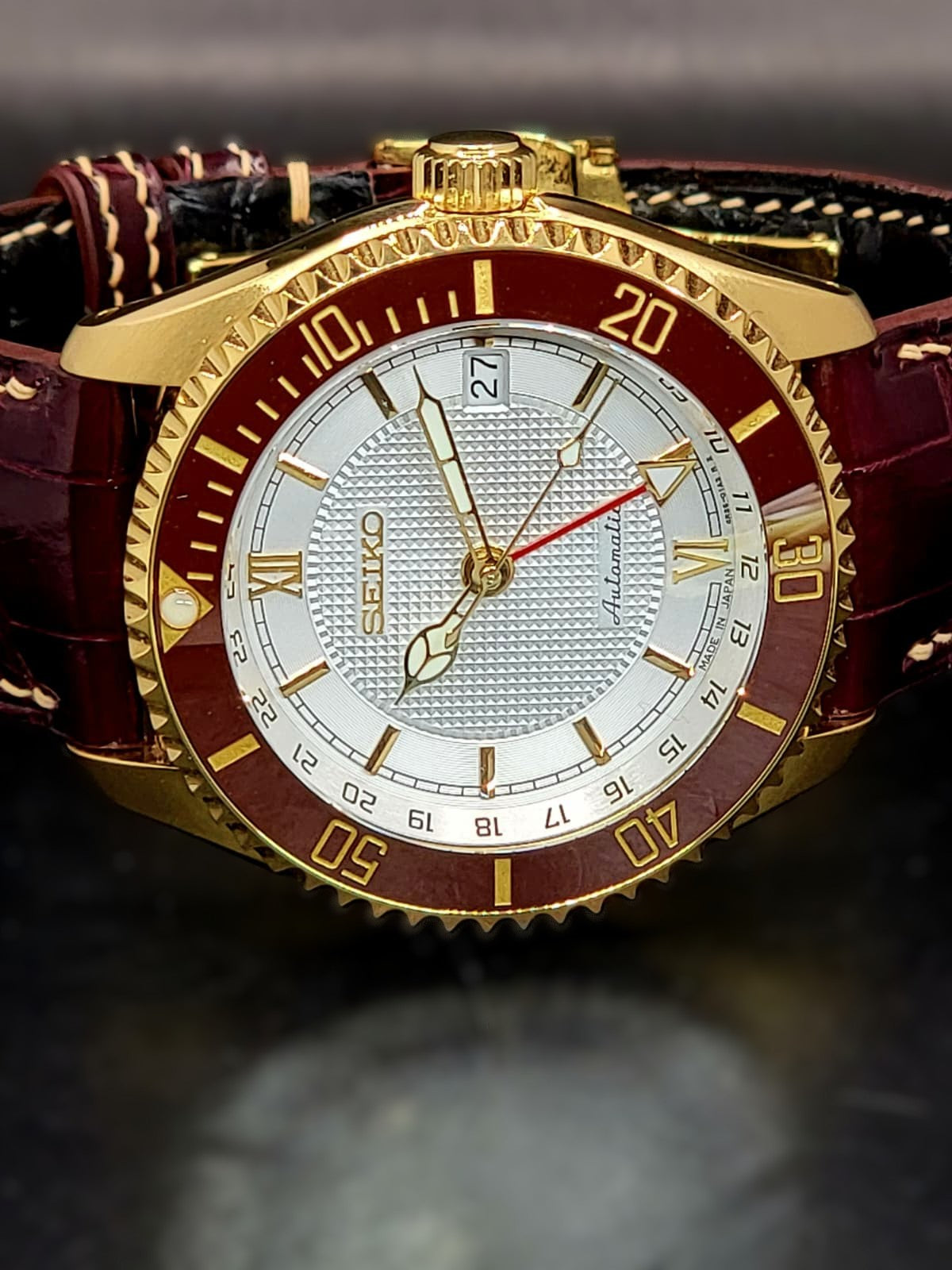 CUSTOM SEIKO MOD - ROMAN WHITE n BURGUNDY GOLD - LIMITED EDITION WHILE SUPPLIES LAST