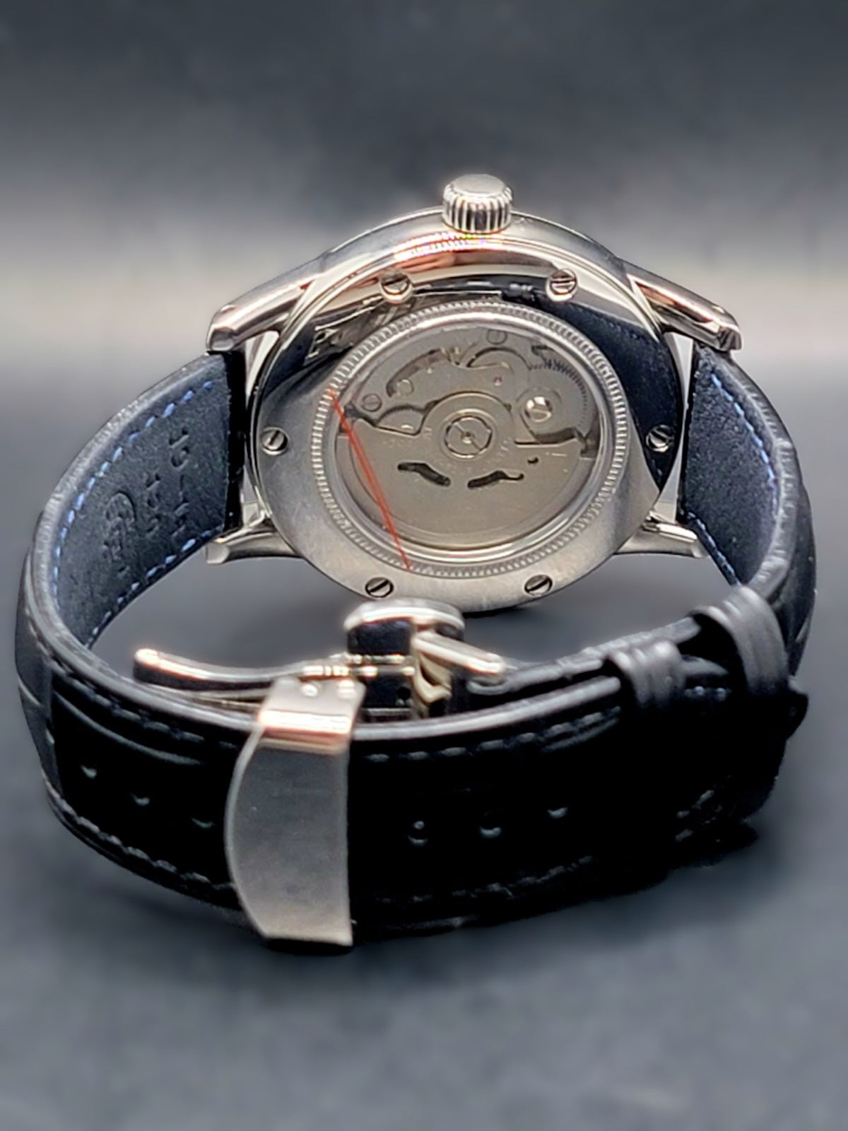 CUSTOM MOD (GRAND SEIKO ELEGANCE GMT MONOCHROME) SILVER DIAL WITH BLACK GMT HAND & BLACK LEATHER STRAP AUTO NH34GMT NEW