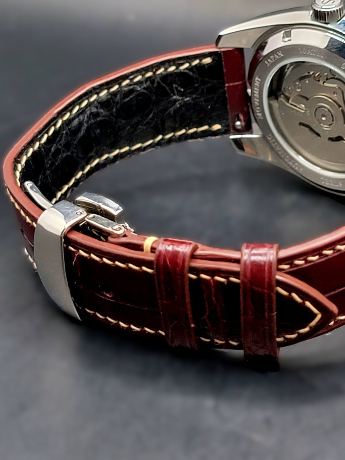 CUSTOM PREMIER LIMITLESS MOD (GRAND SEIKO HERITAGE GMT) BURGANDY DIAL, CUSTOM HANDMADE LEATHER BAND WITH BUTTERFLY CLASP, NH34GMT AUTOMATIC NEW **BUILD TO ORDER, SERIOUS INQUIRES ONLY PLEASE**