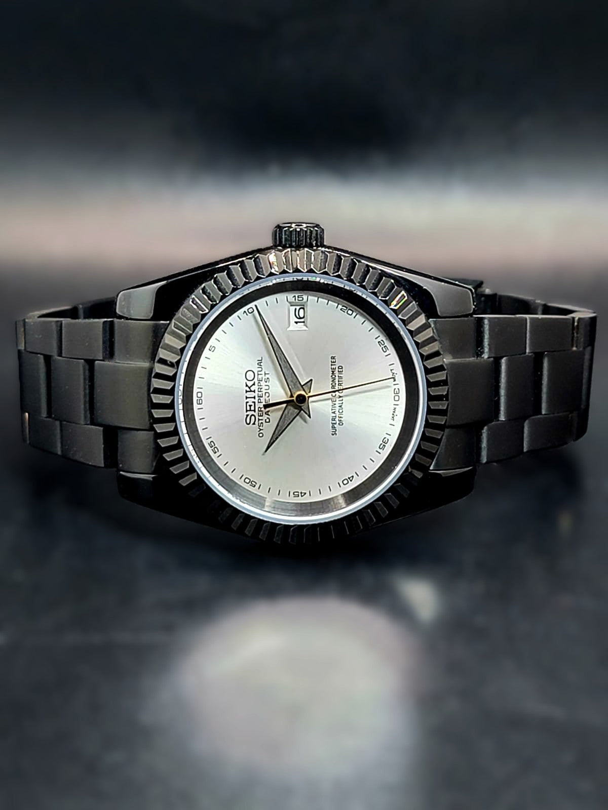Seiko MOD Black Case with Silver Dial