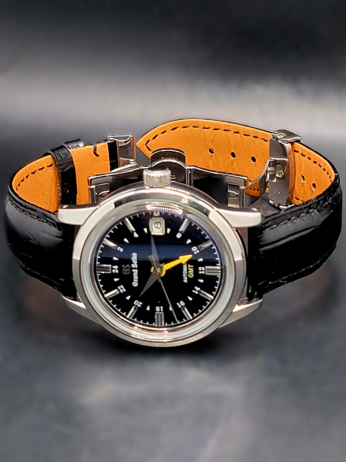 CUSTOM MOD (GRAND SEIKO ELEGANCE GMT) BLACK DIAL LEATHER BAND AUTO NH34GMT NEW