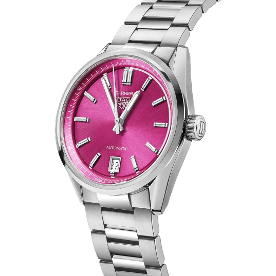 BRAND NEW TAG Heuer Carrera Date Watch Pink Dial Steel Bracelet, 36mm
