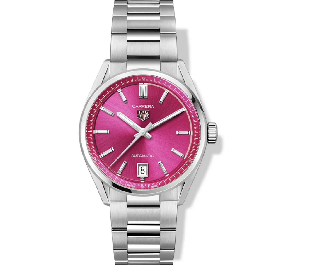 BRAND NEW TAG Heuer Carrera Date Watch Pink Dial Steel Bracelet, 36mm