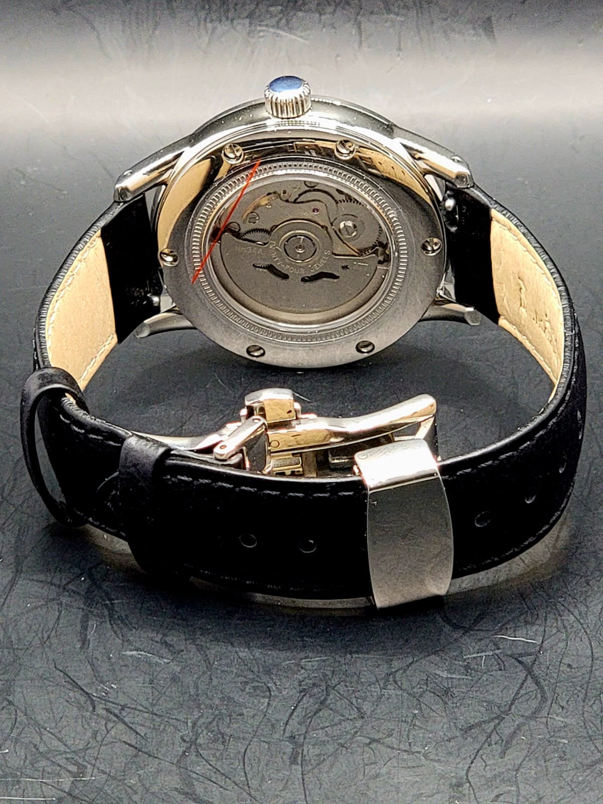 CUSTOM MOD (GRAND SEIKO ELEGANCE GMT) BURGANDY DIAL WITH GOLD GMT LEATHER STRAP AUTO NH34 NEW