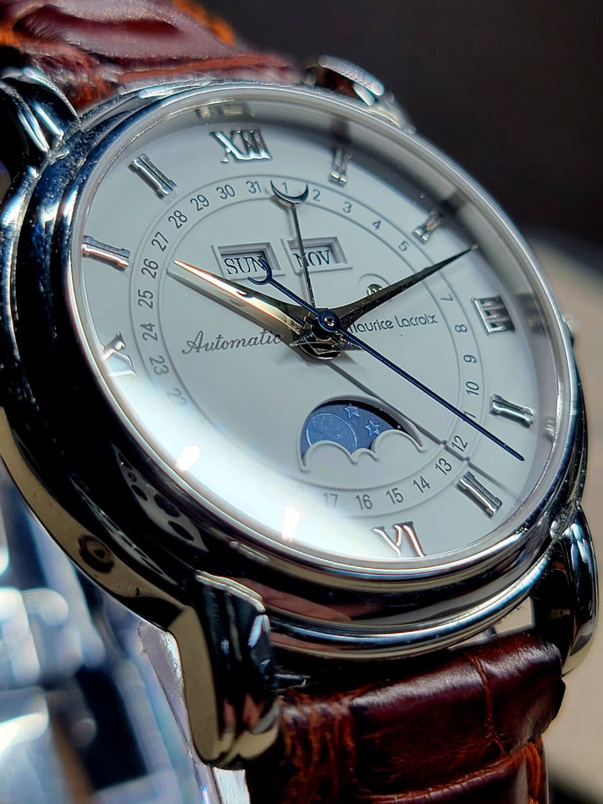 Maurice Lacroix Masterpiece Phase de Lune 38MM White Dial Leather Strap (MP6347)