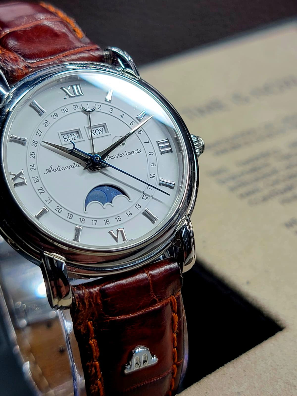 Maurice Lacroix Masterpiece Phase de Lune 38MM White Dial Leather Strap (MP6347)